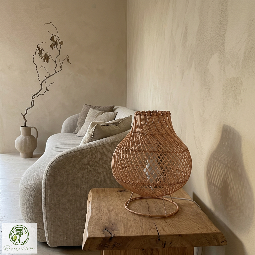 Ruwa El Yapımı Rattan Masa Lambası – Doğal Rattan Abajur Bohem Dekoratif Gece Lambası