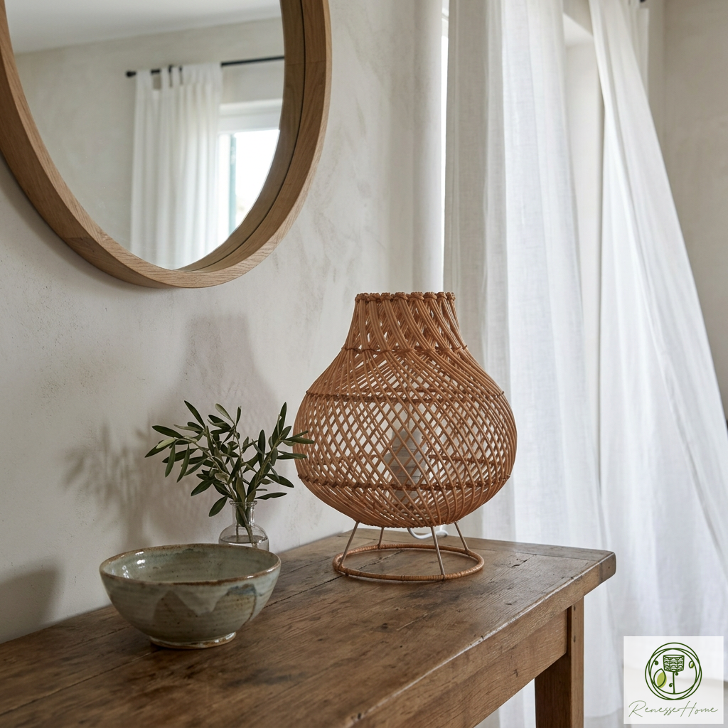 Ruwa El Yapımı Rattan Masa Lambası – Doğal Rattan Abajur Bohem Dekoratif Gece Lambası