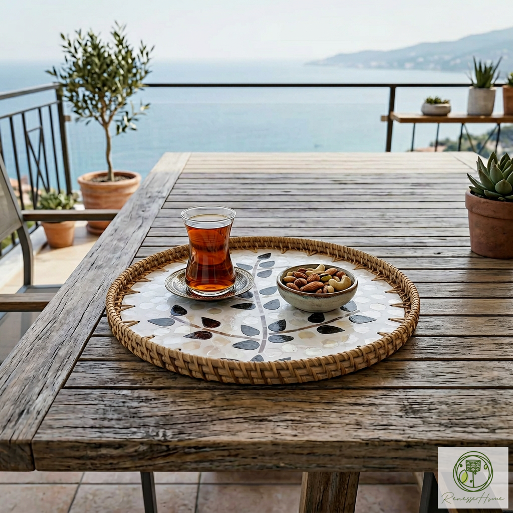 Zagora El Yapımı Rattan Tepsi – Doğal Hasır Sunum Tepsisi, Bohem Dekoratif Servis Tepsisi