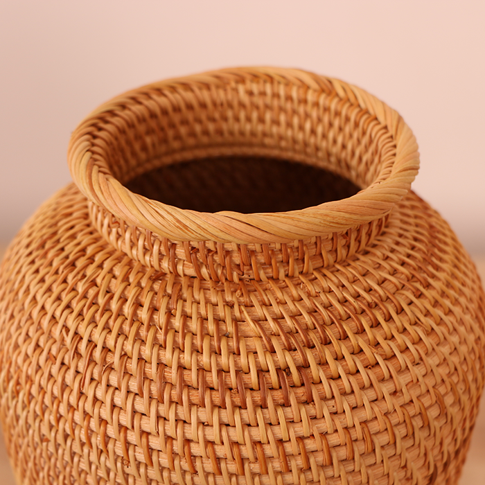 Zeyla El Yapımı Rattan Mini Vazo & Çiçeklik (16x20cm)