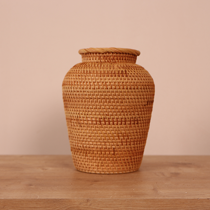 Zeyla El Yapımı Rattan Mini Vazo & Çiçeklik (16x20cm)