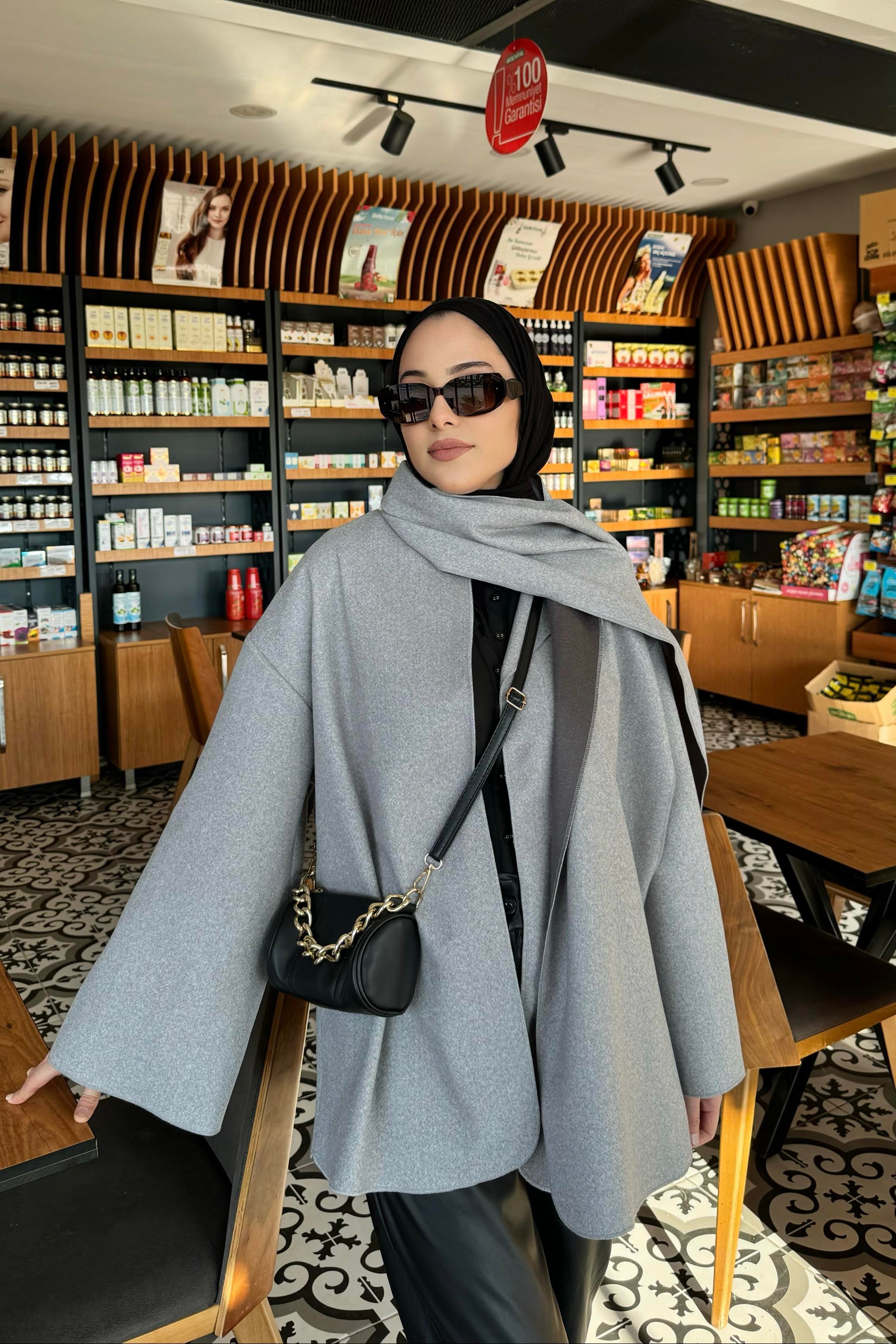 Atkılı Kaşe Ceket Gri