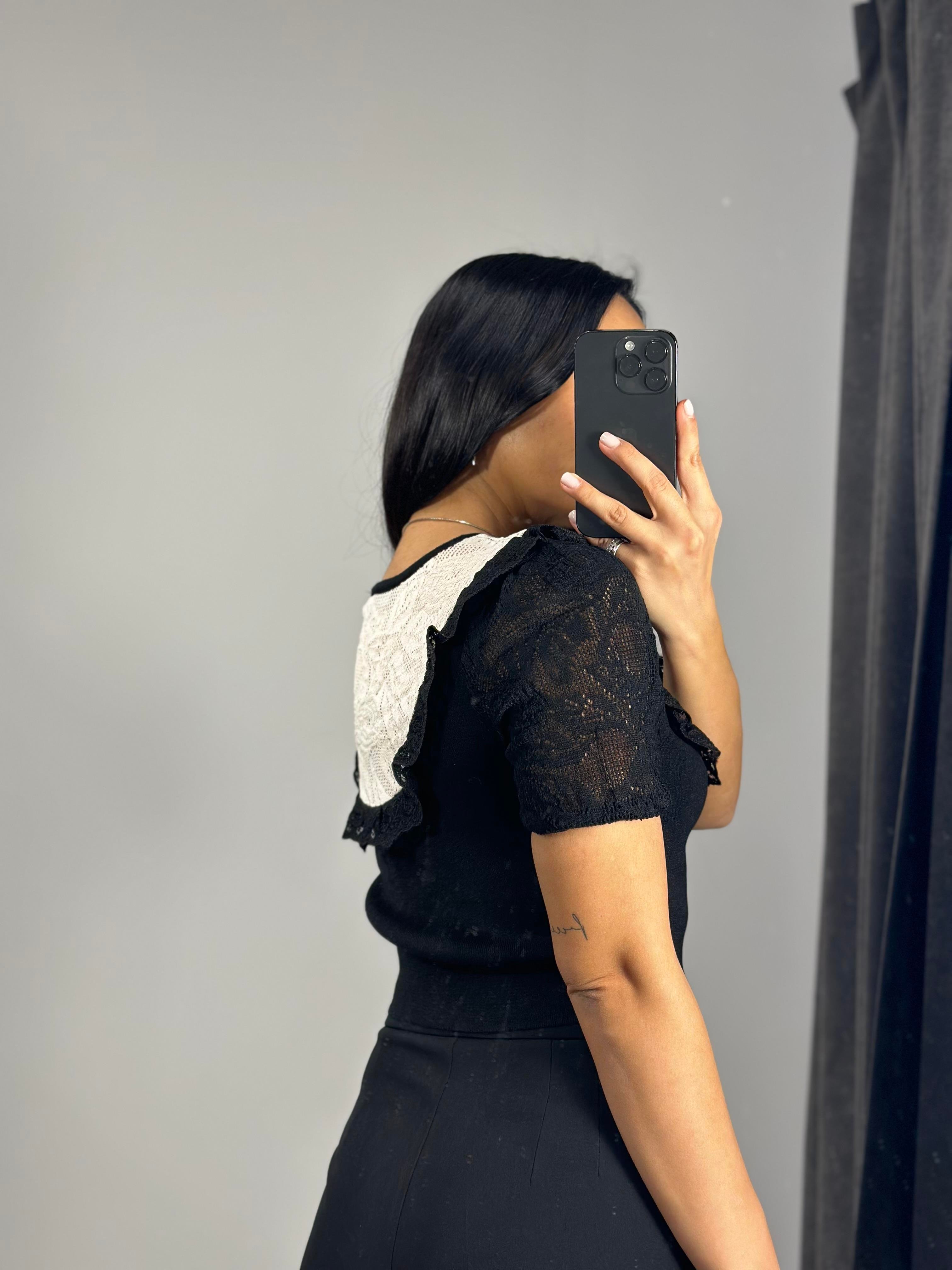 10541 BISIKLET YAKA DANTELLI CROP TRIKO KAZAK