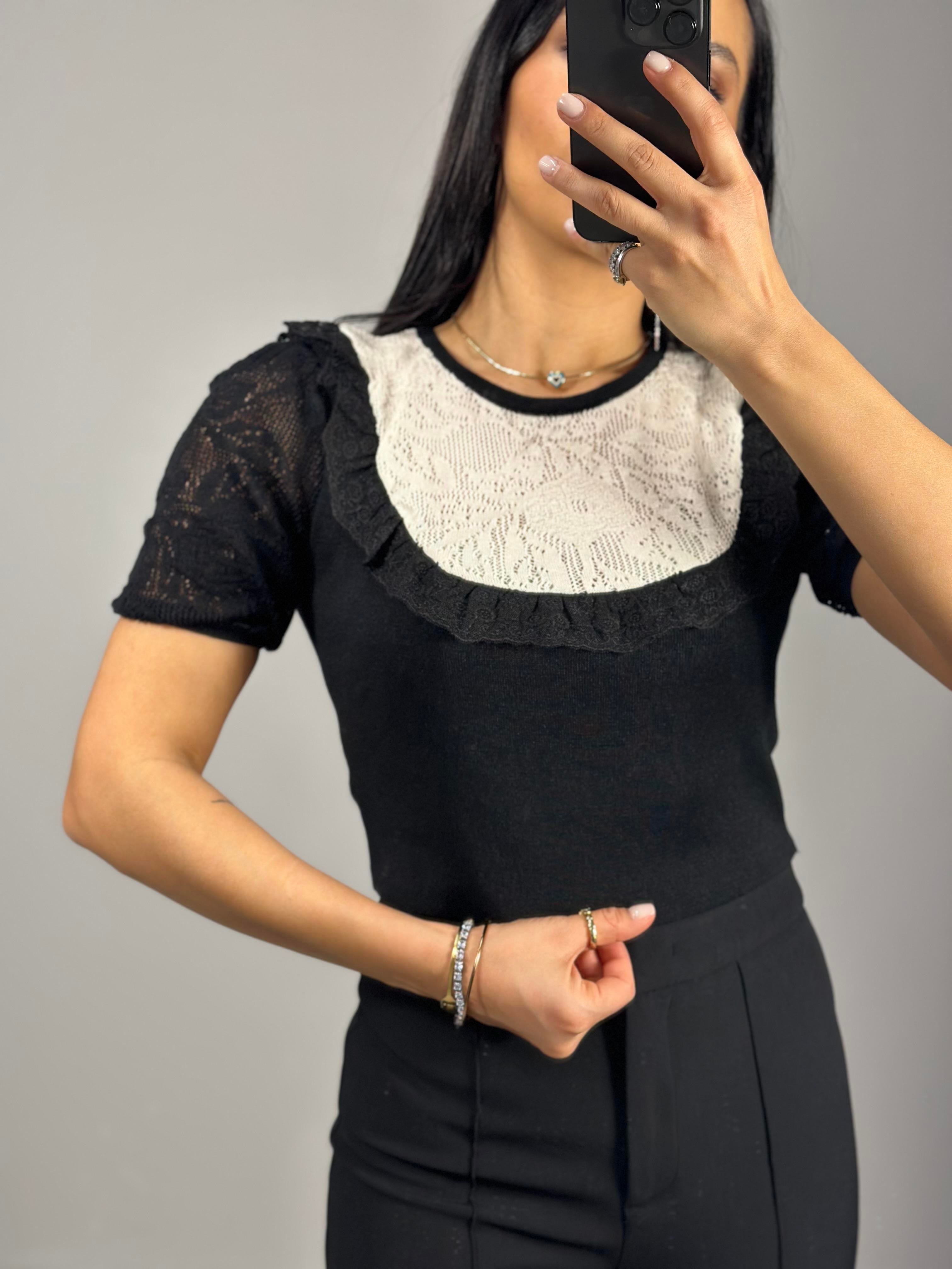 10541 BISIKLET YAKA DANTELLI CROP TRIKO KAZAK