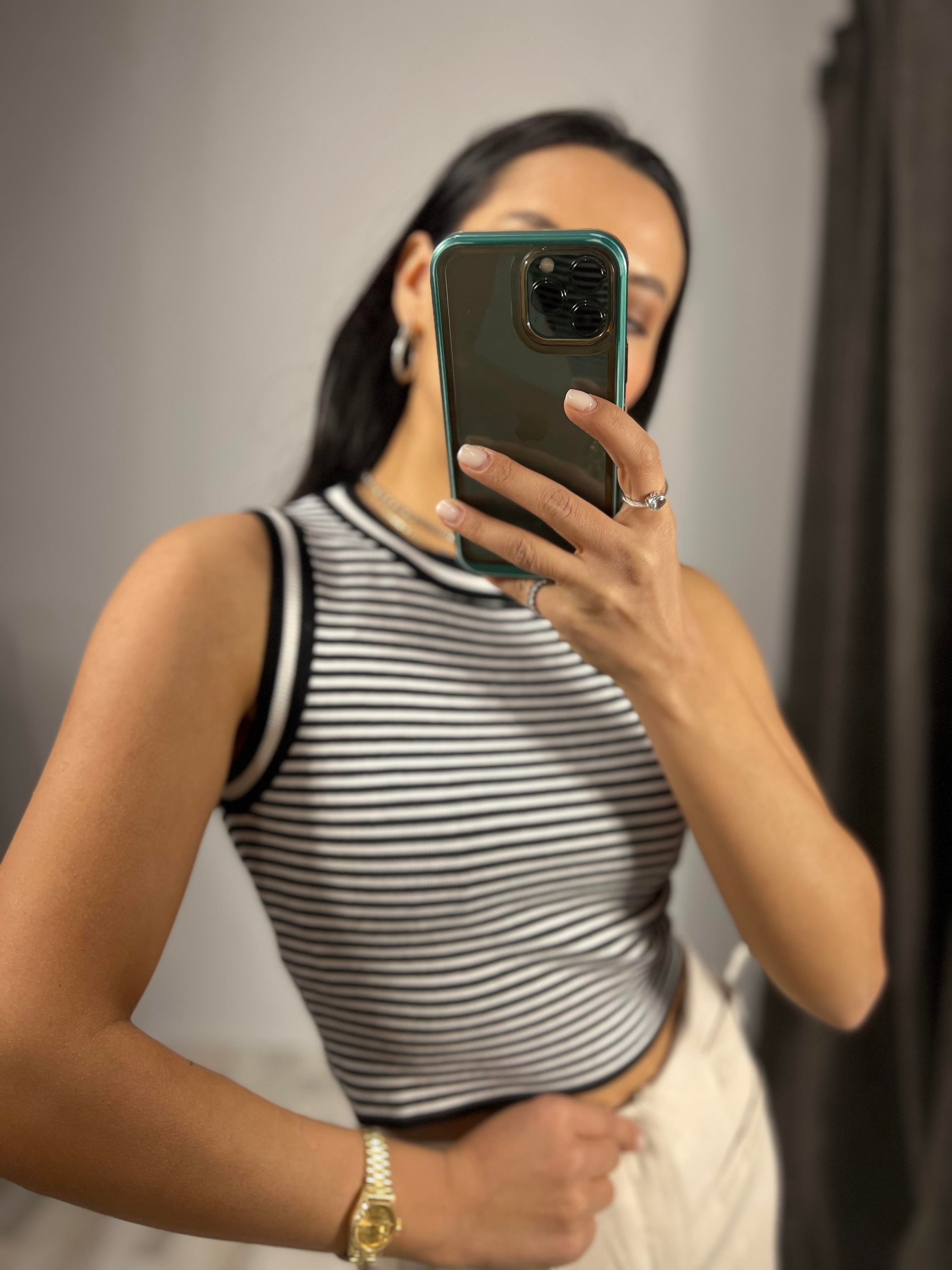 10559 BISIKLET YAKA CIZGILI TRIKO TOP