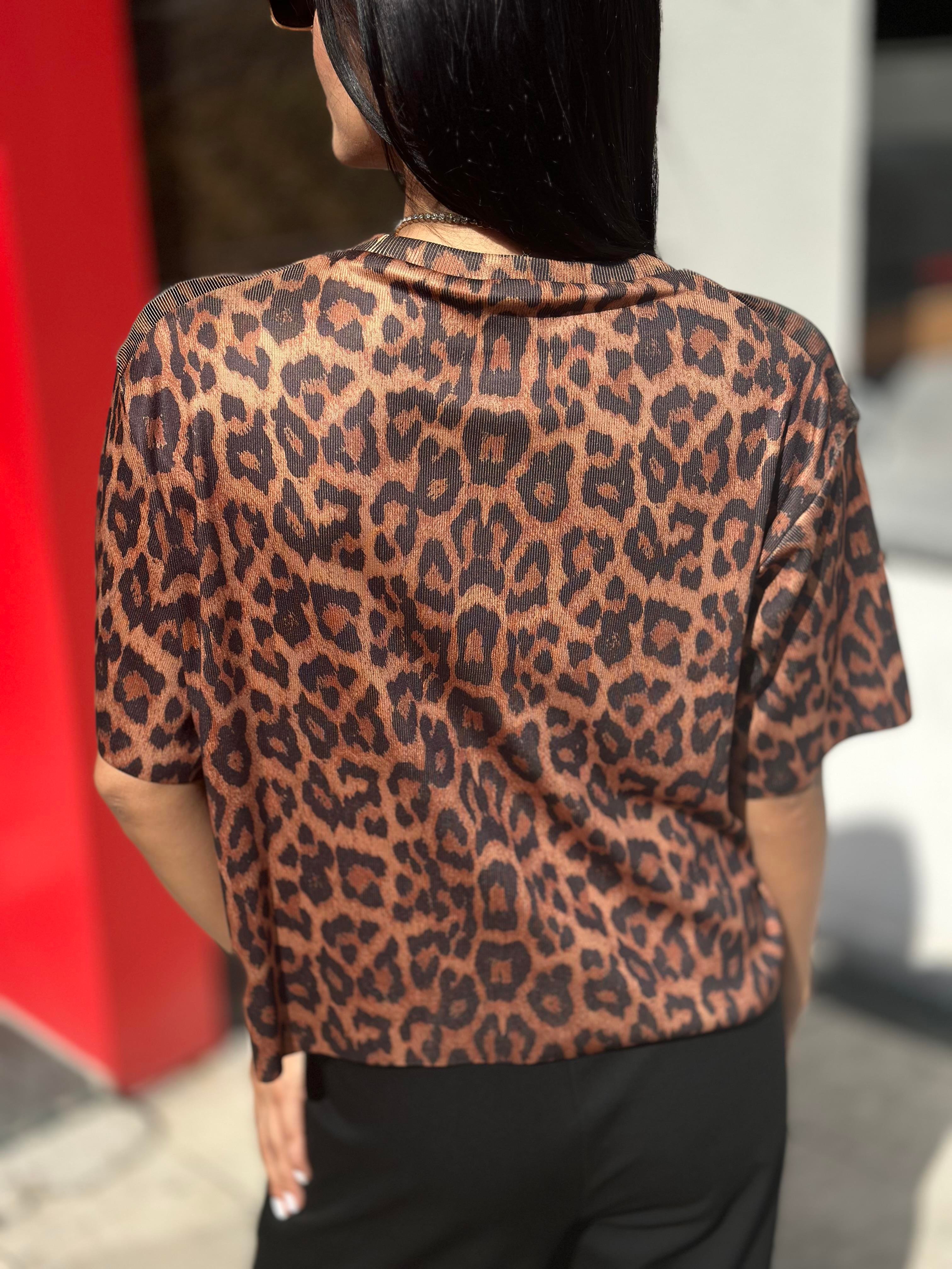 10616 BISILET YAKA LEOPAR BASKILI TRIKO