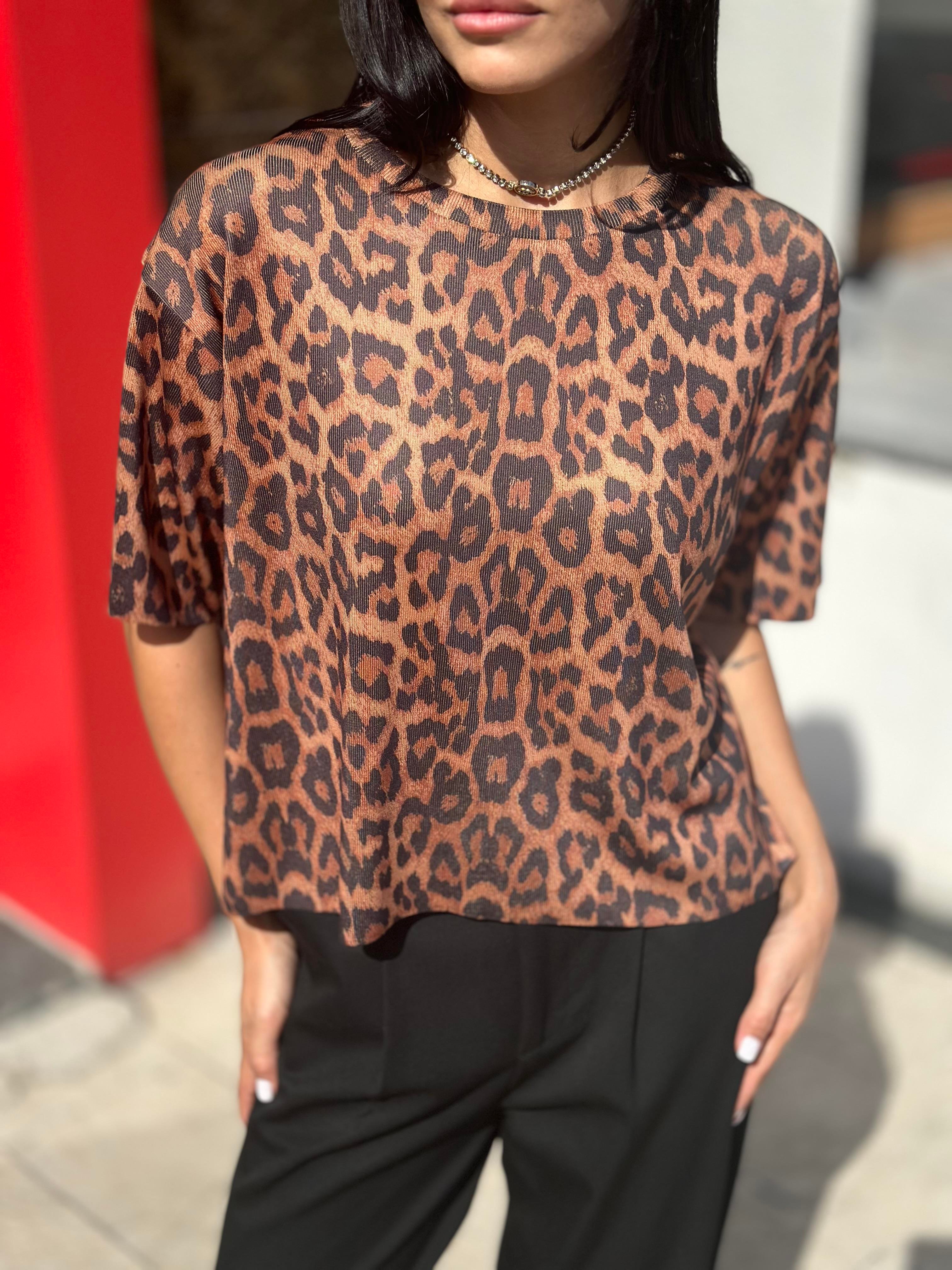 10616 BISILET YAKA LEOPAR BASKILI TRIKO