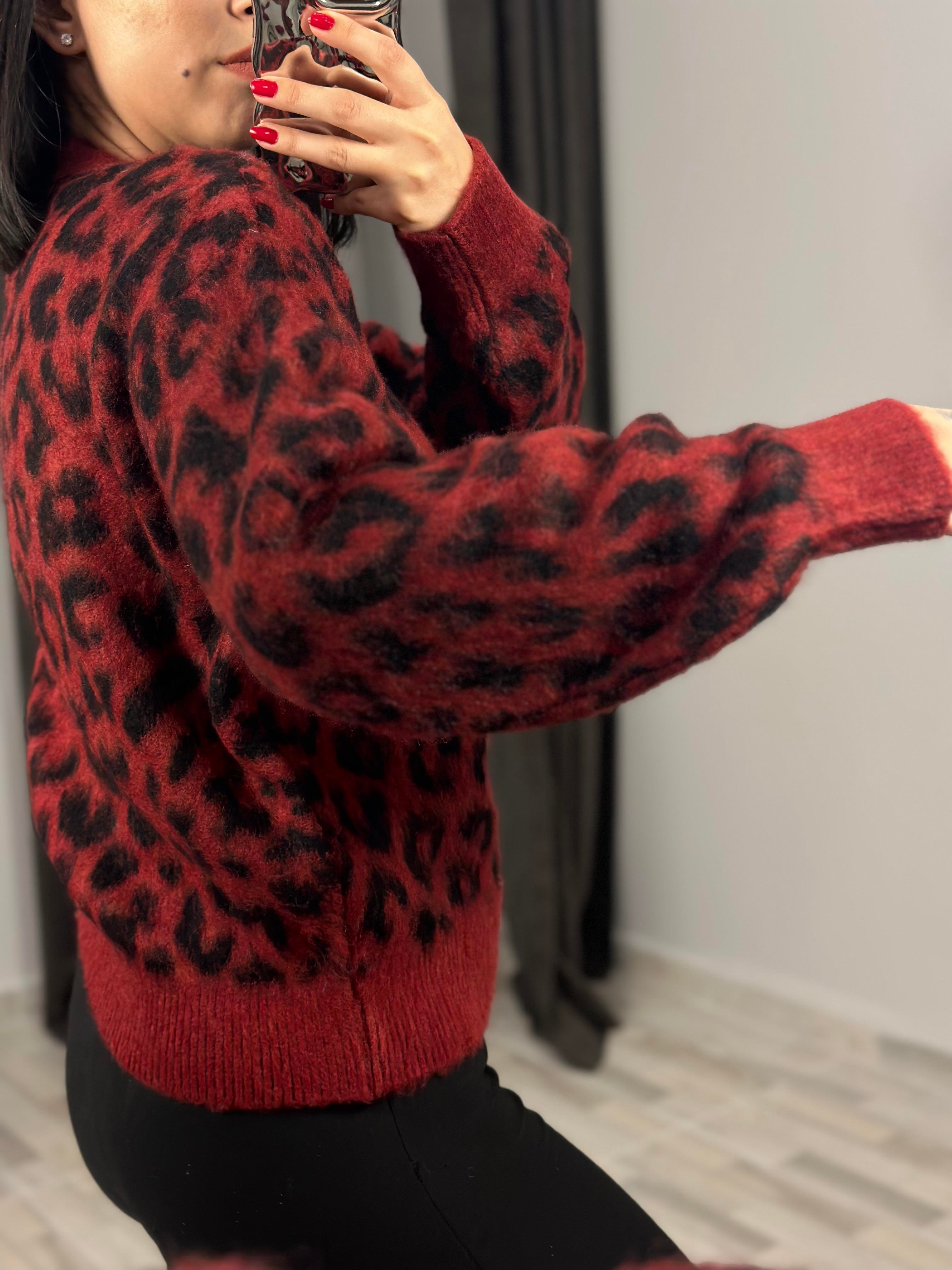 10632 BISIKLET YAKA LEOPAR SARDONLU TRIKO KAZAK