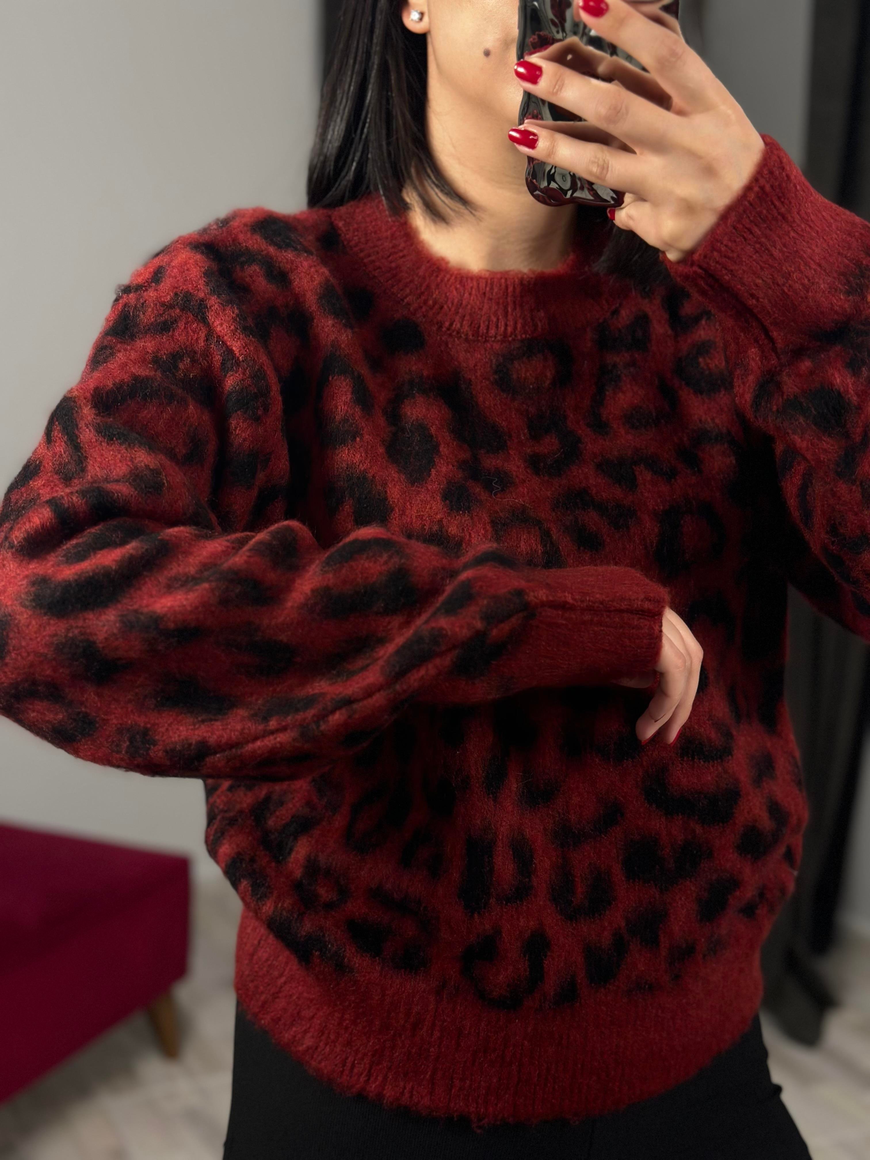 10632 BISIKLET YAKA LEOPAR SARDONLU TRIKO KAZAK