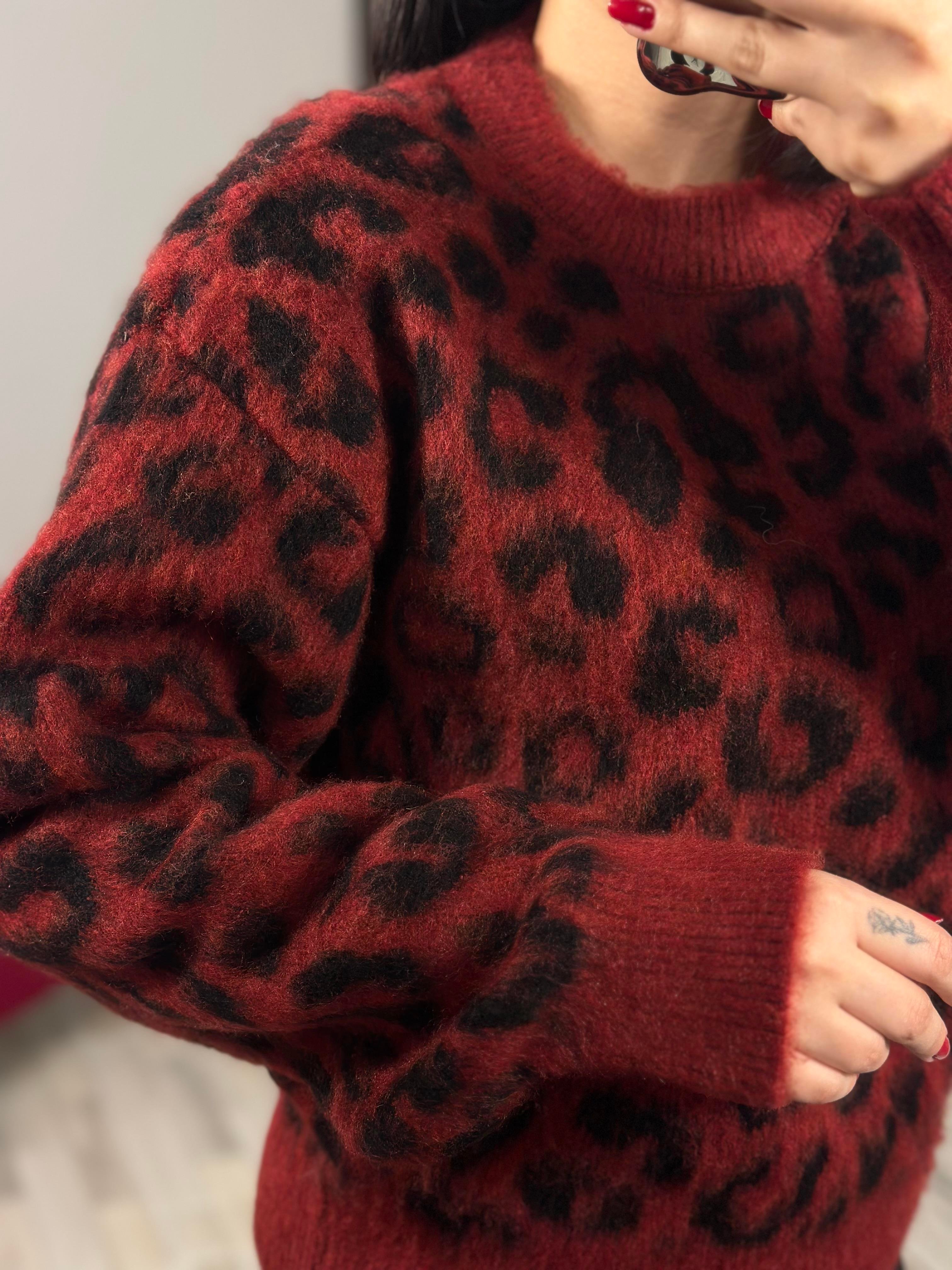 10632 BISIKLET YAKA LEOPAR SARDONLU TRIKO KAZAK