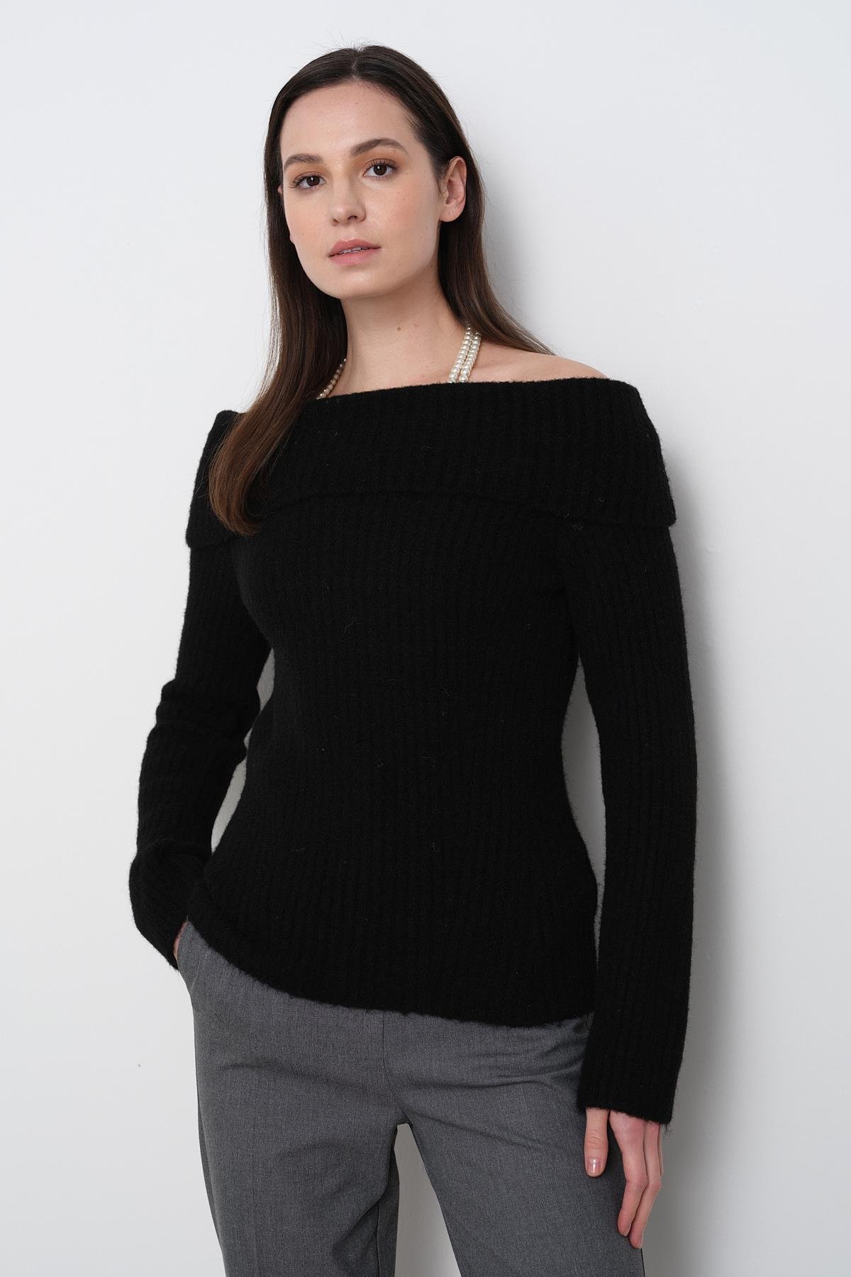 10649 BARDOT YAKA FITILLI TRIKO KAZAK