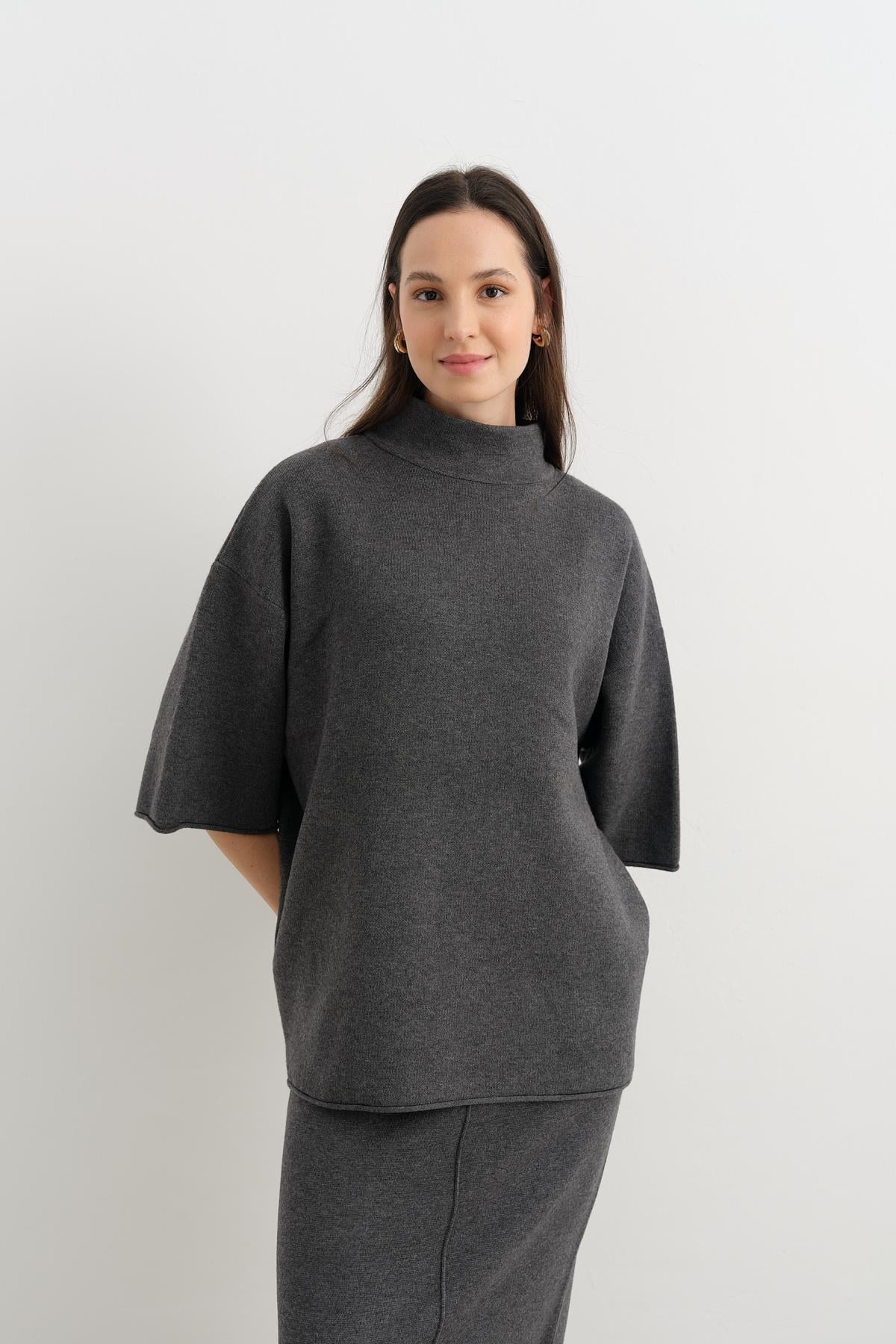 10665 DIK YAKA OVERSIZE TRIKO KAZAK