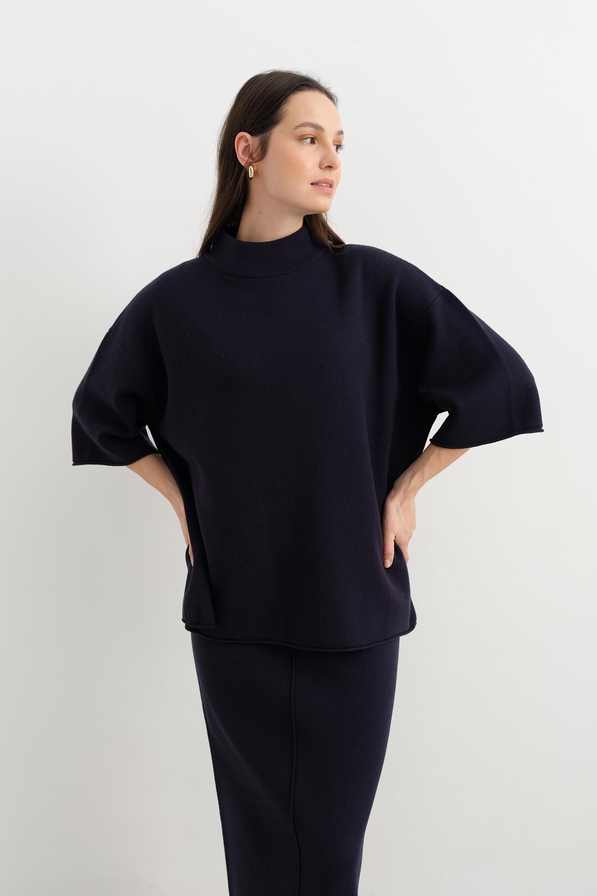10665 DIK YAKA OVERSIZE TRIKO KAZAK