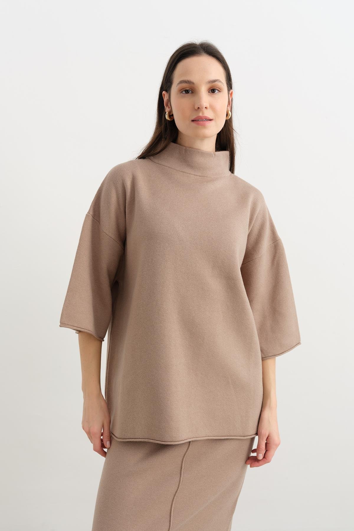 10665 DIK YAKA OVERSIZE TRIKO KAZAK