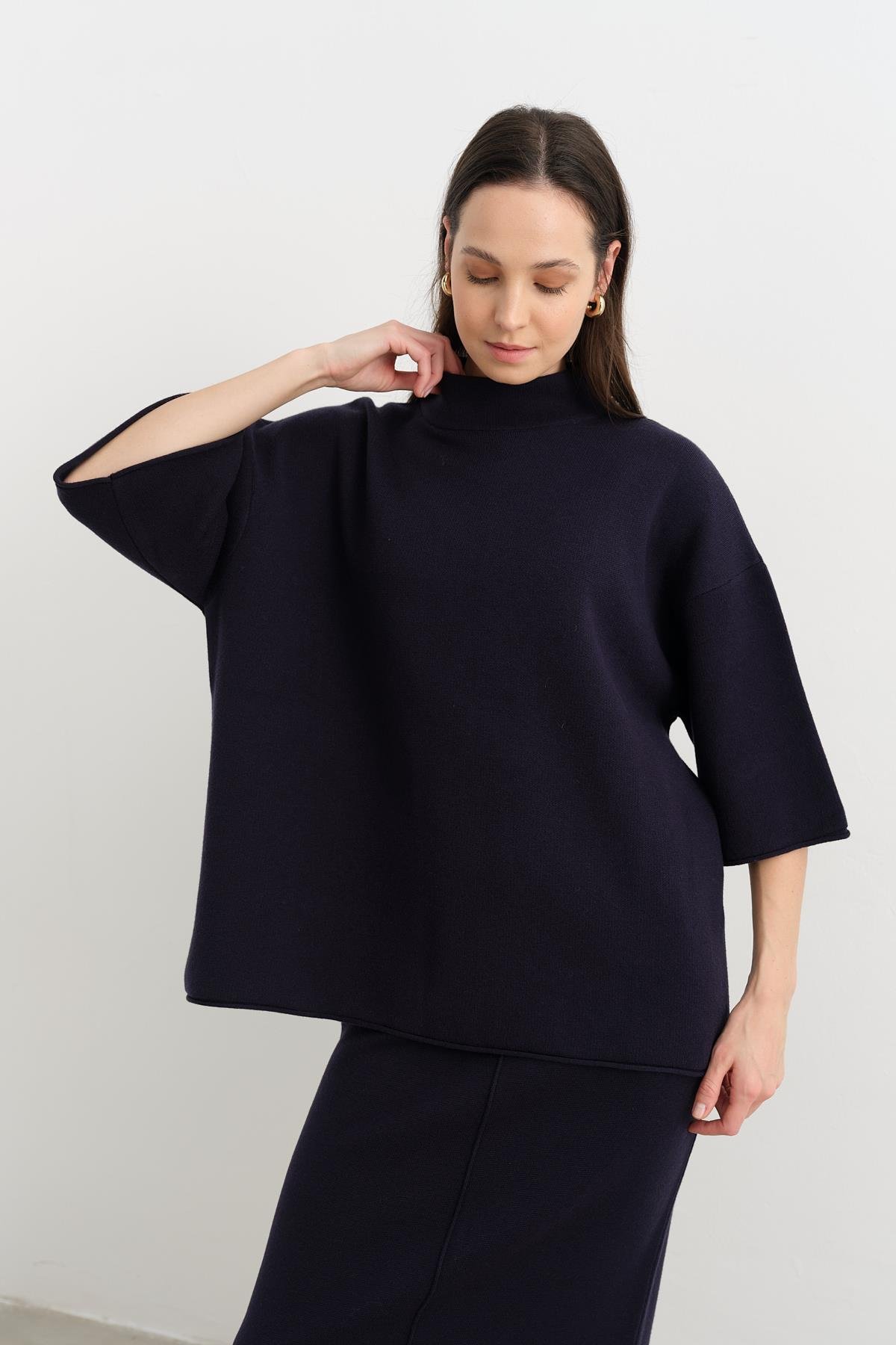 10665 DIK YAKA OVERSIZE TRIKO KAZAK