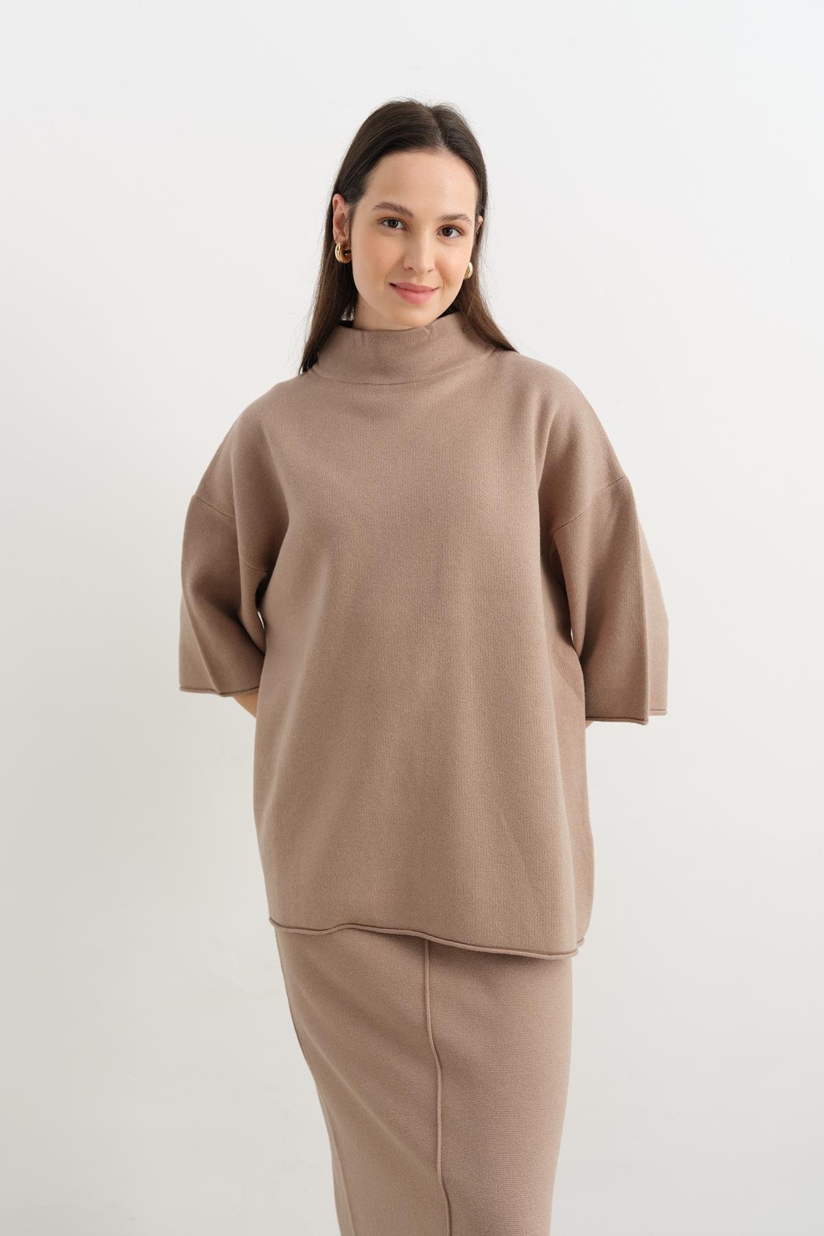 10665 DIK YAKA OVERSIZE TRIKO KAZAK