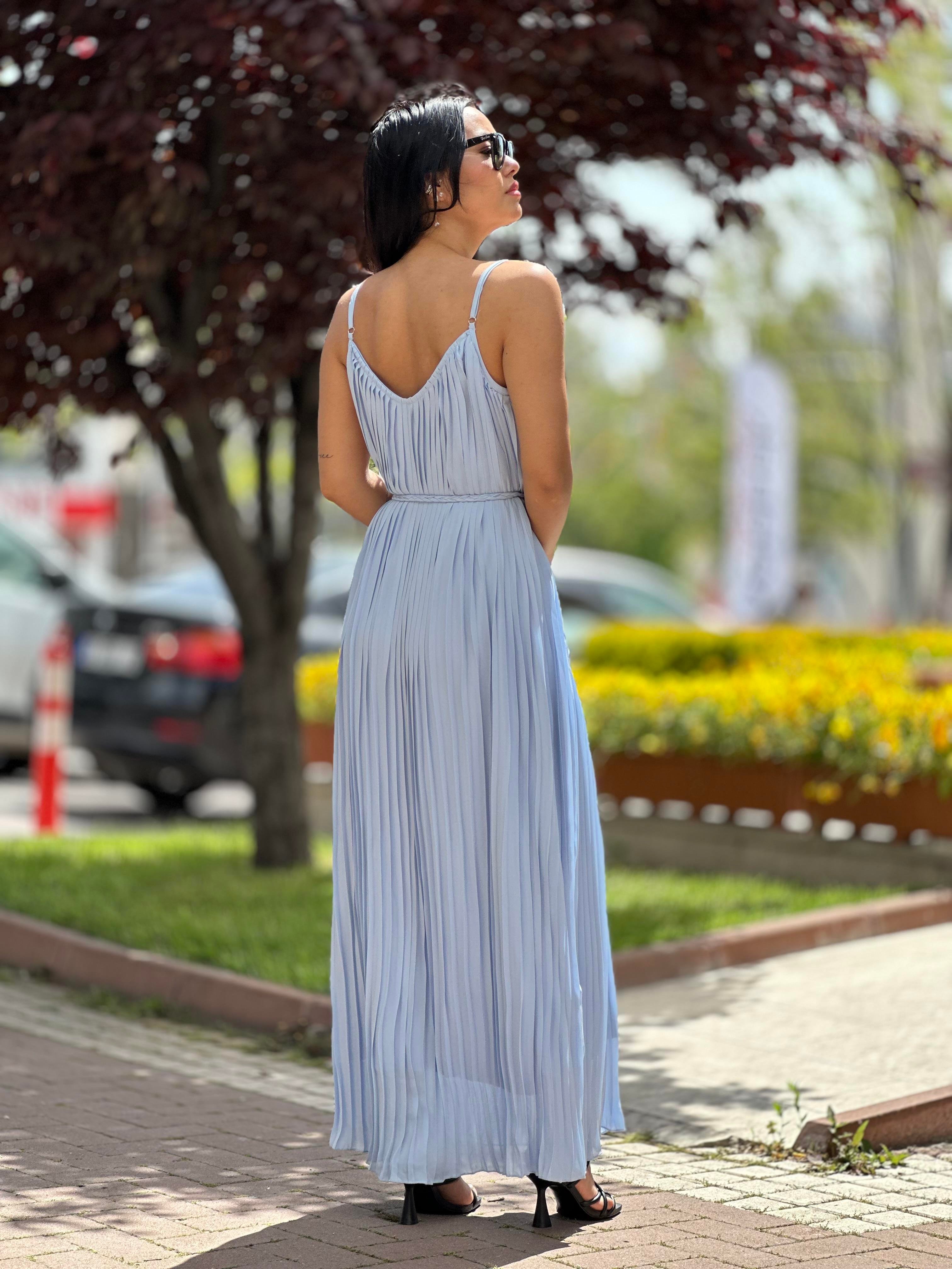 16297 ASKILI PLISELI ELBISE