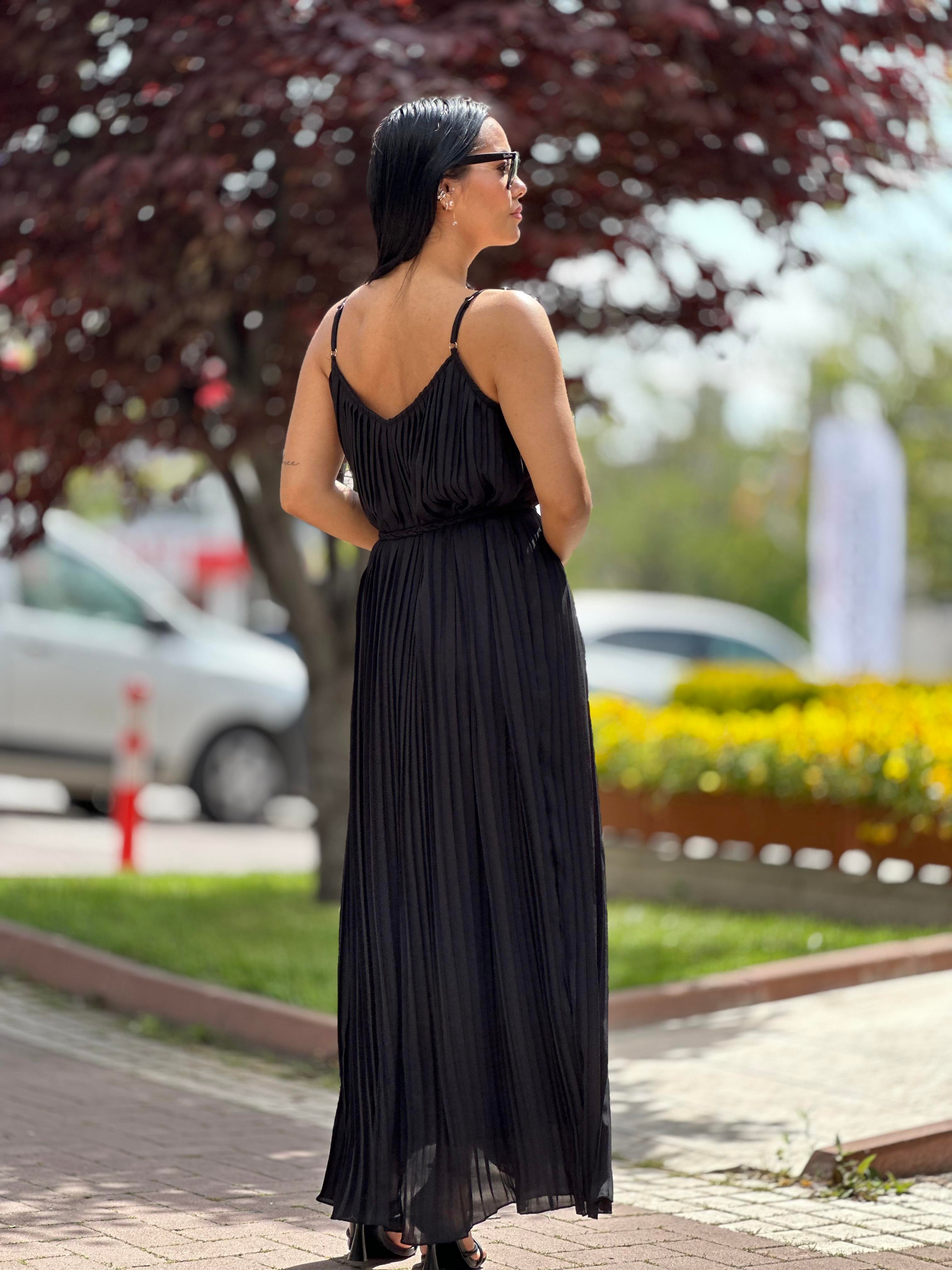 16297 ASKILI PLISELI ELBISE