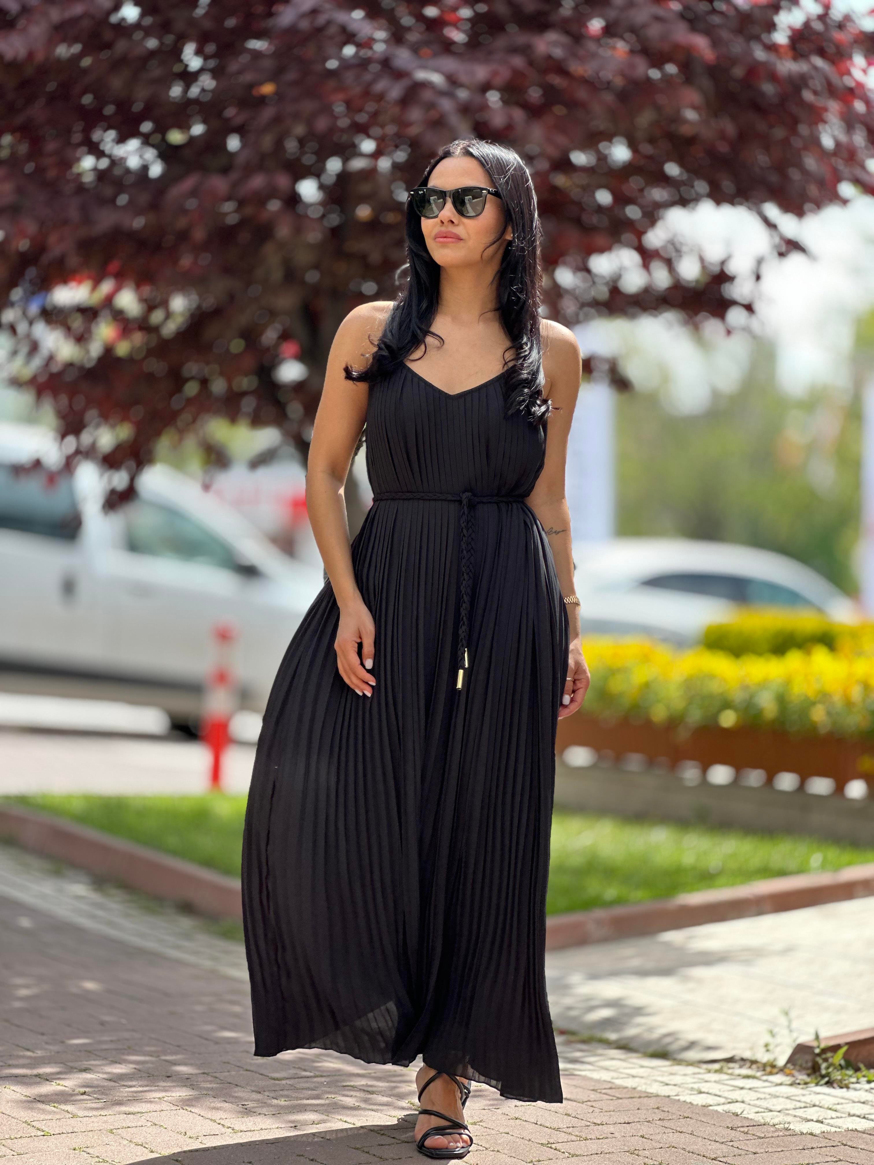16297 ASKILI PLISELI ELBISE