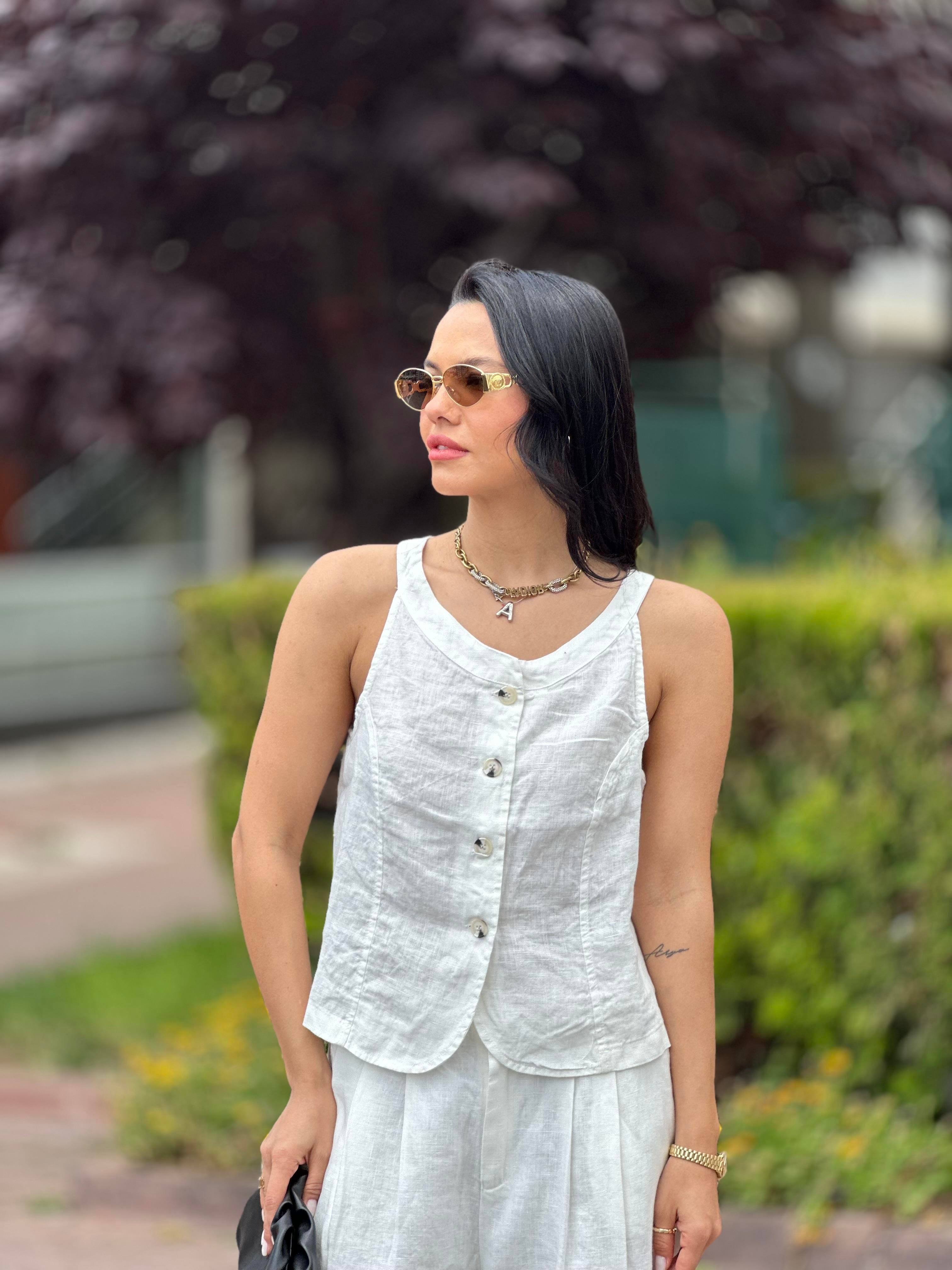 16332 KUPLU KETEN BLUZ