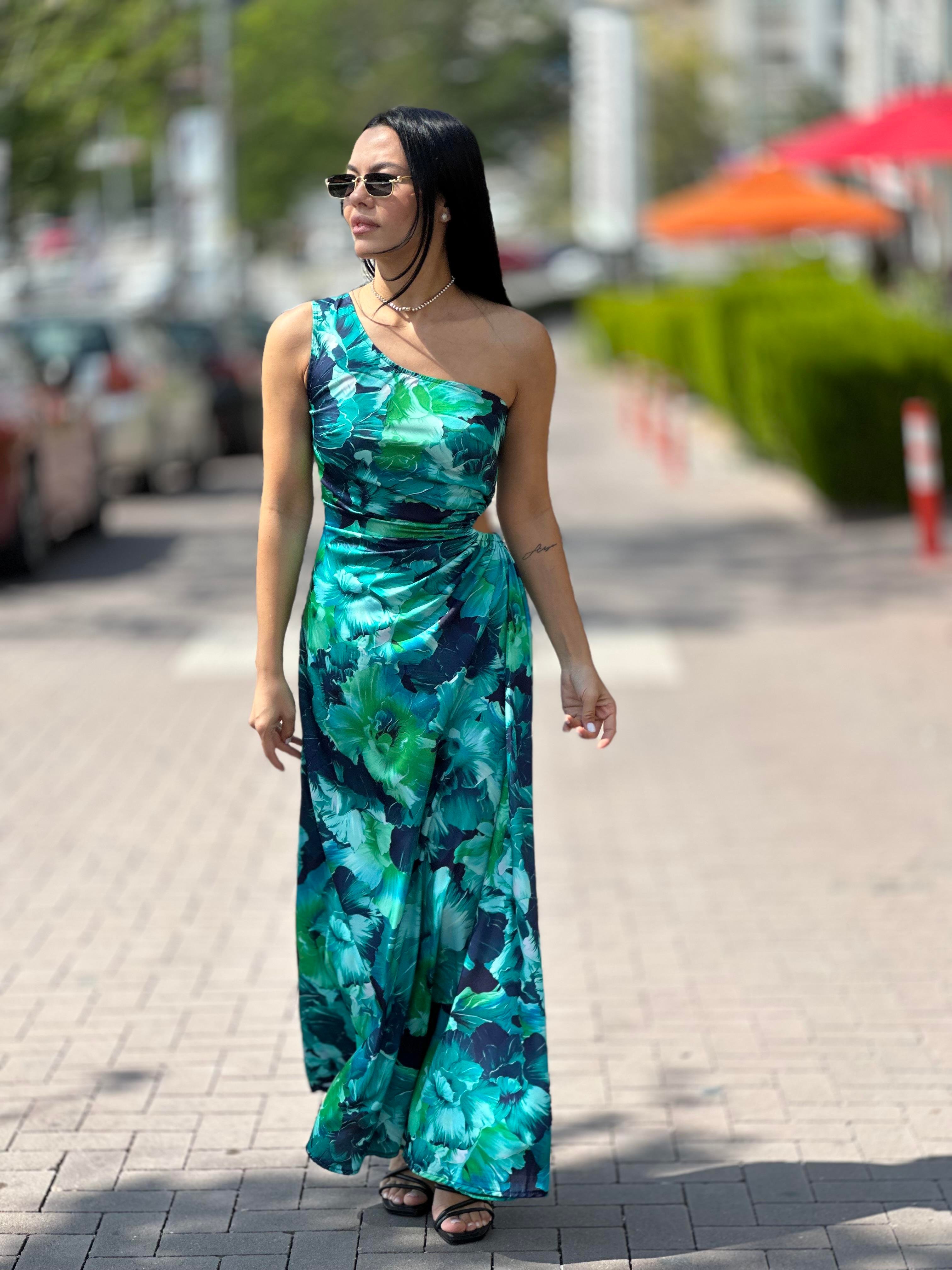 2639 TEK OMUZ BEL DEKOLTELI ELBISE