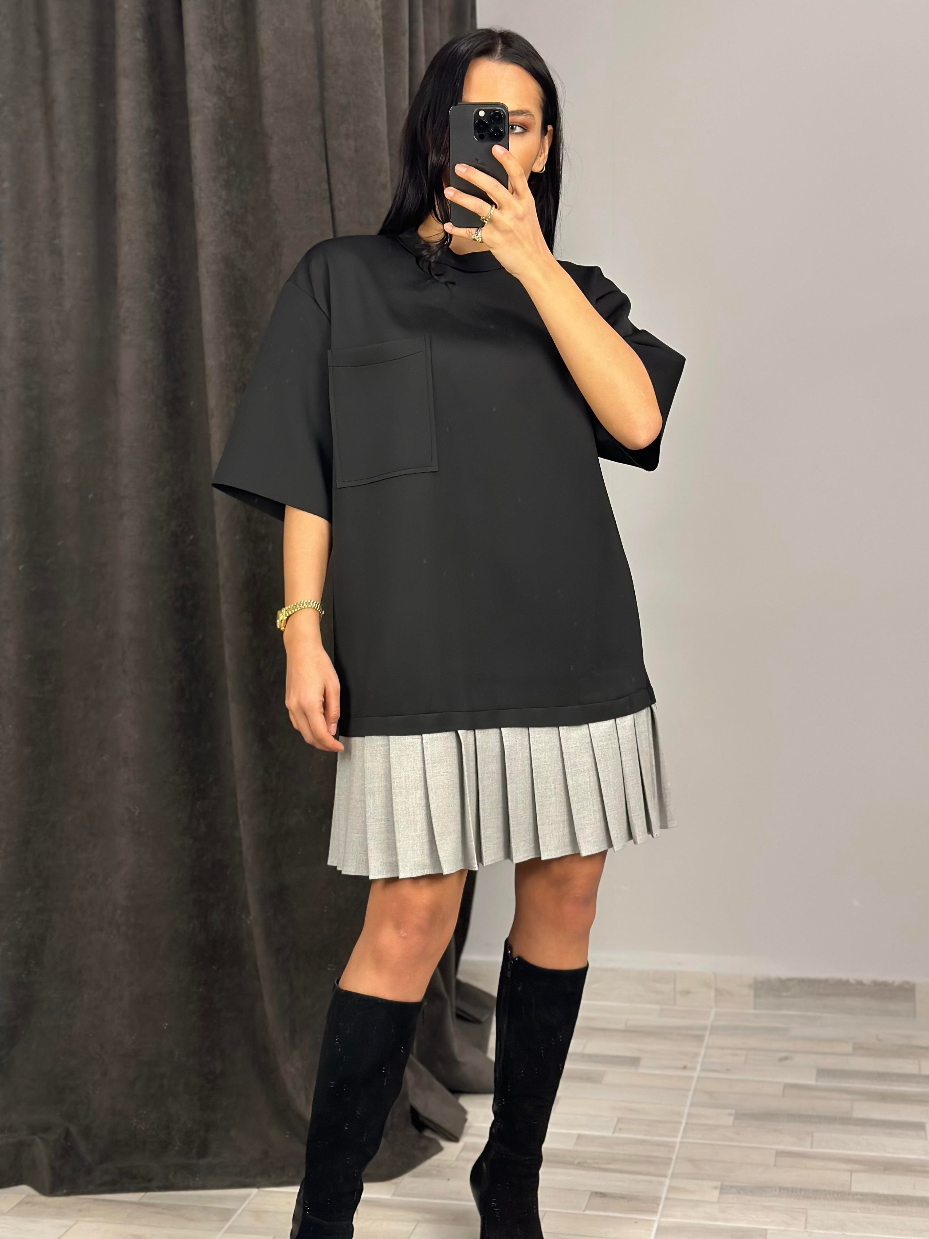 34202 PLISE DETAYLI TSHIRT ELBISE