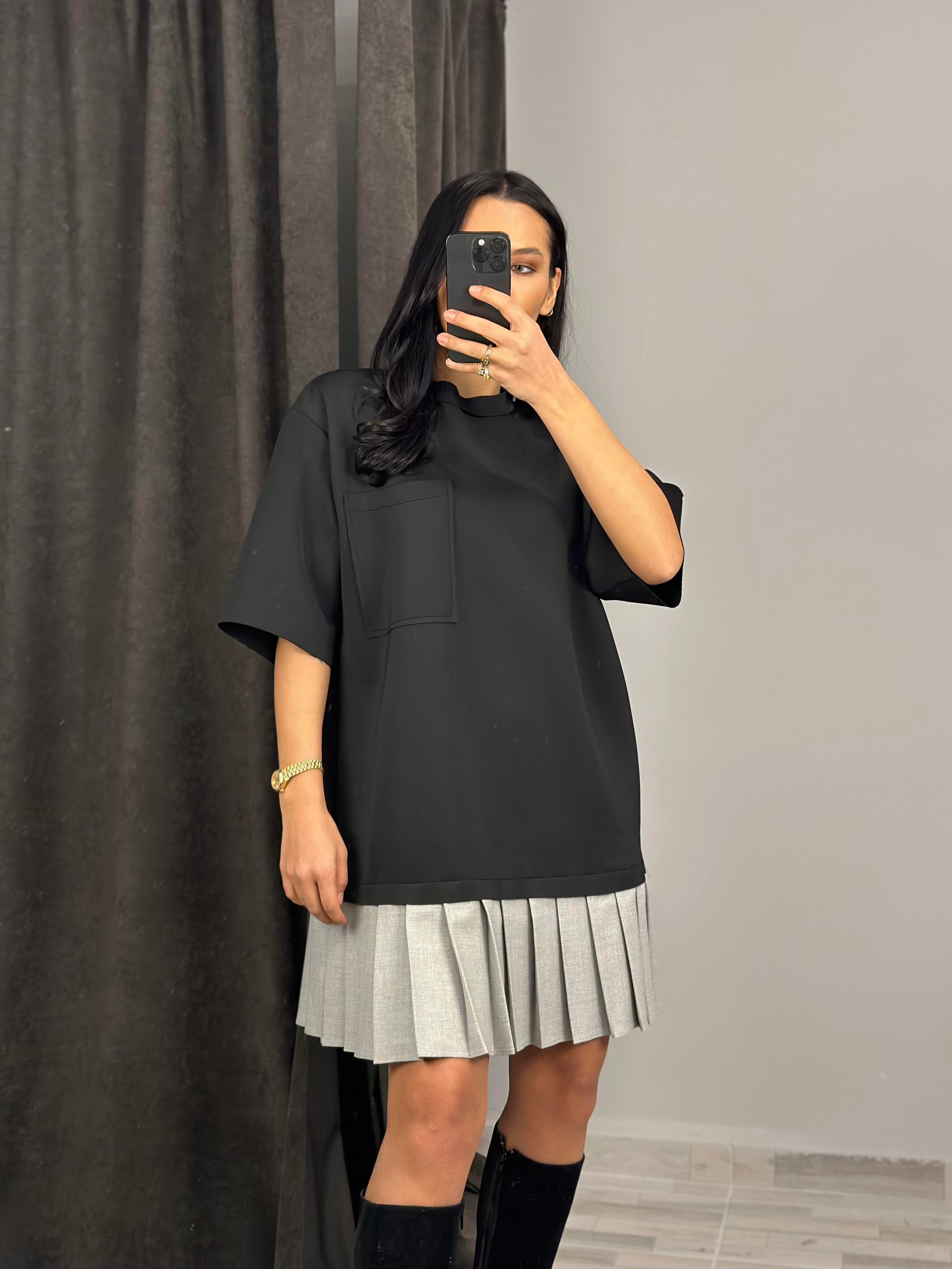 34202 PLISE DETAYLI TSHIRT ELBISE