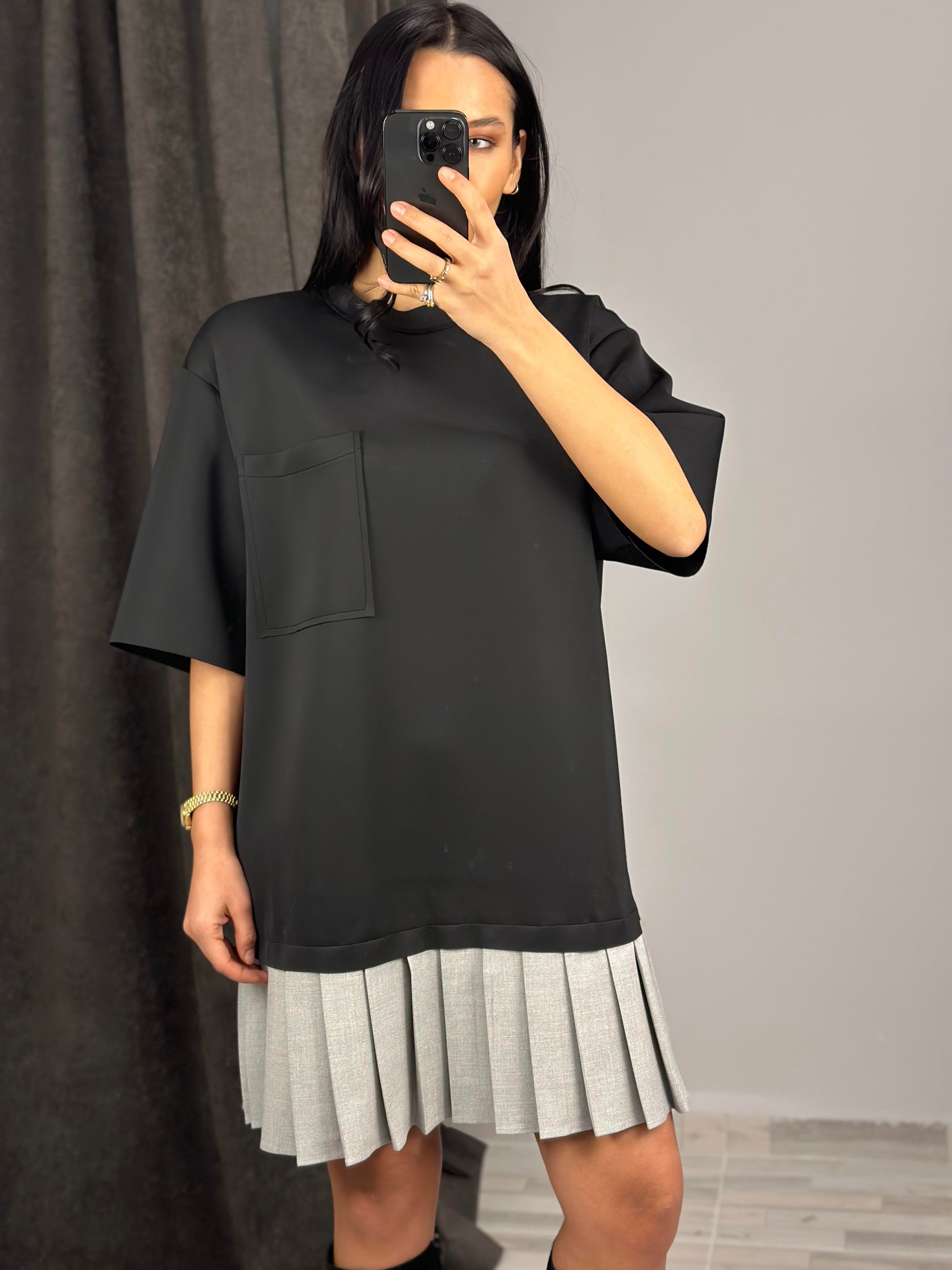 34202 PLISE DETAYLI TSHIRT ELBISE