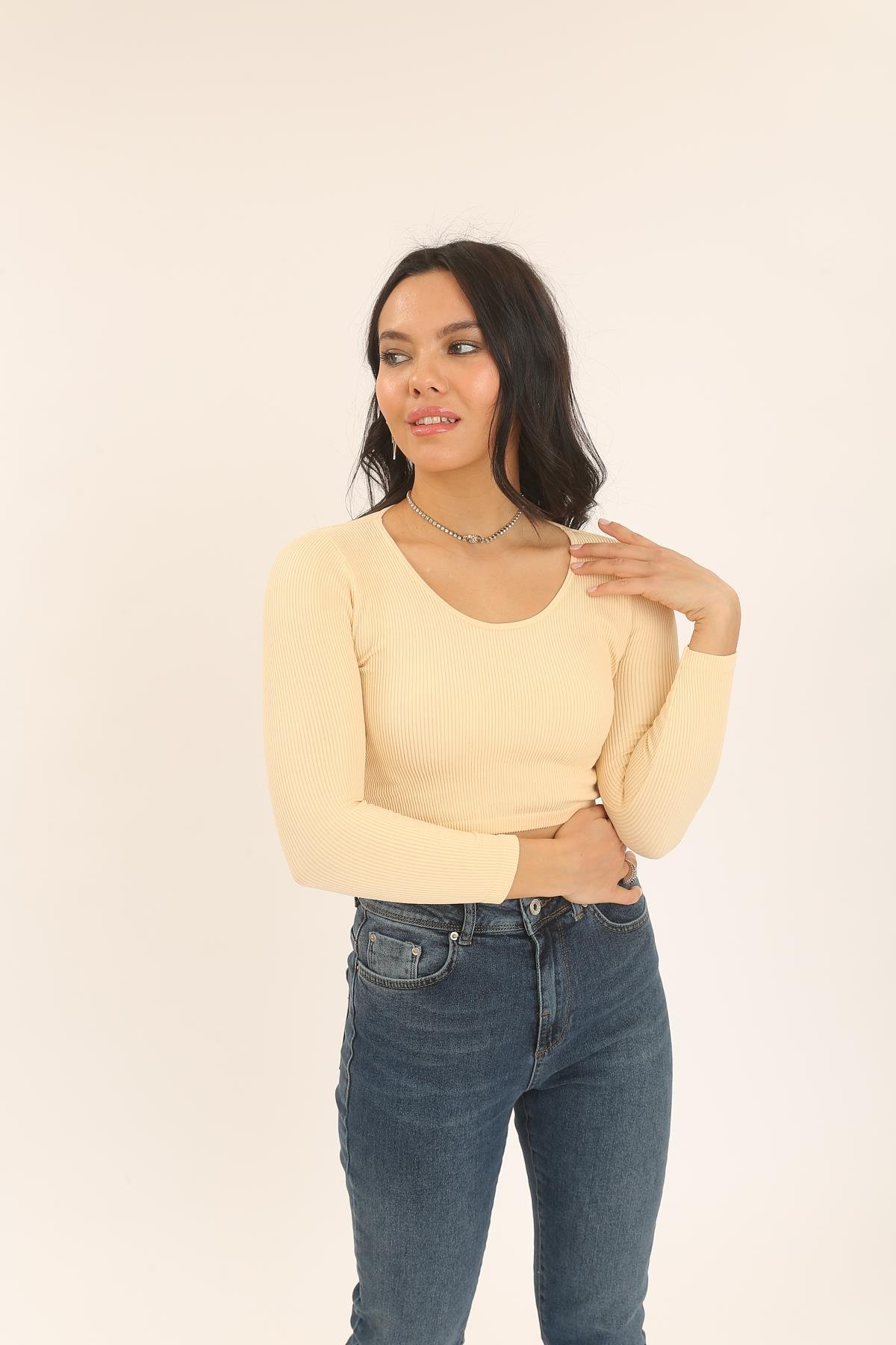 3529 HAVUZ YAKA UZUN KOLLU CROP TOP