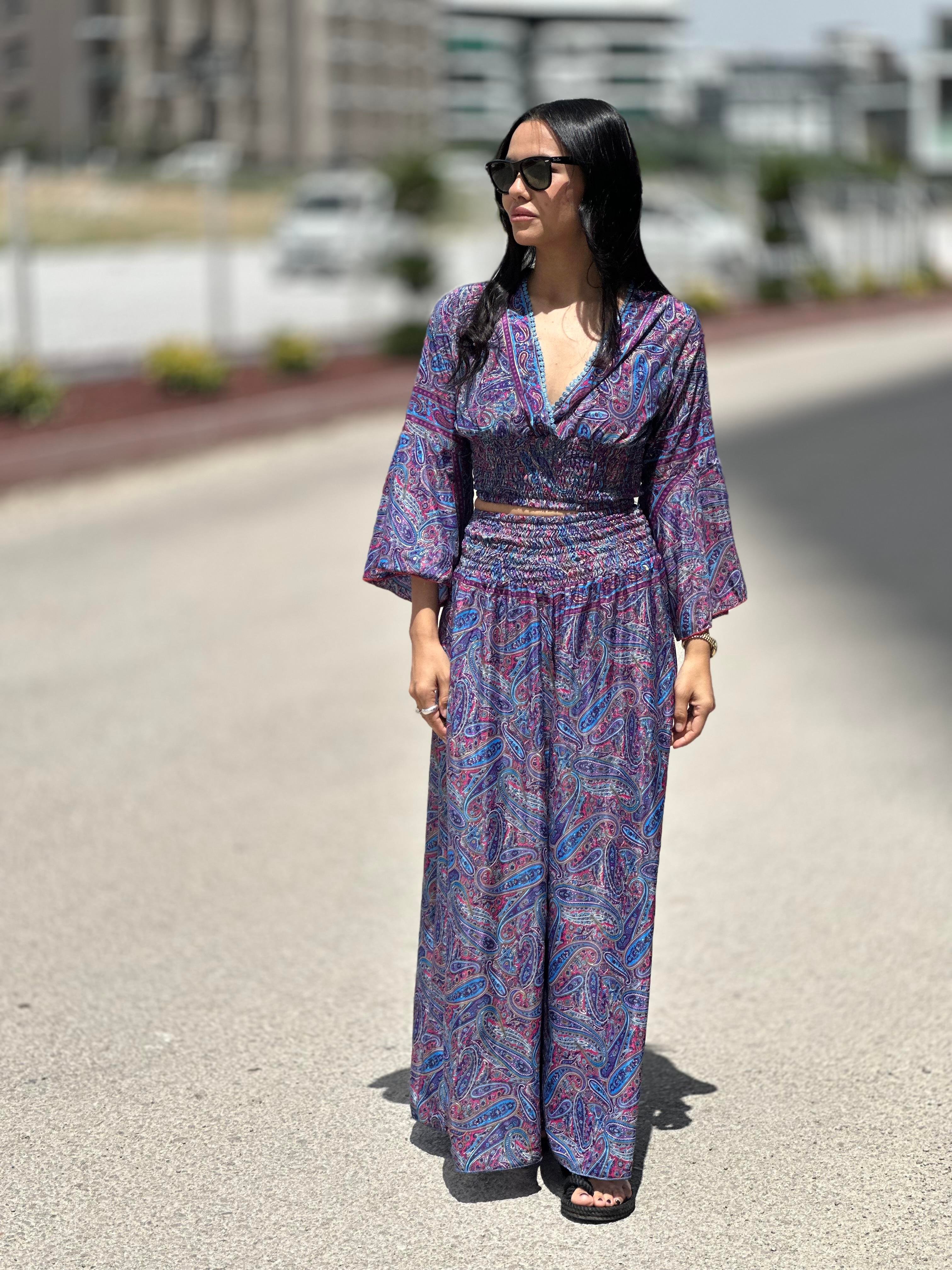 37203 DESENLI BLUZ PANTOLON TAKIM