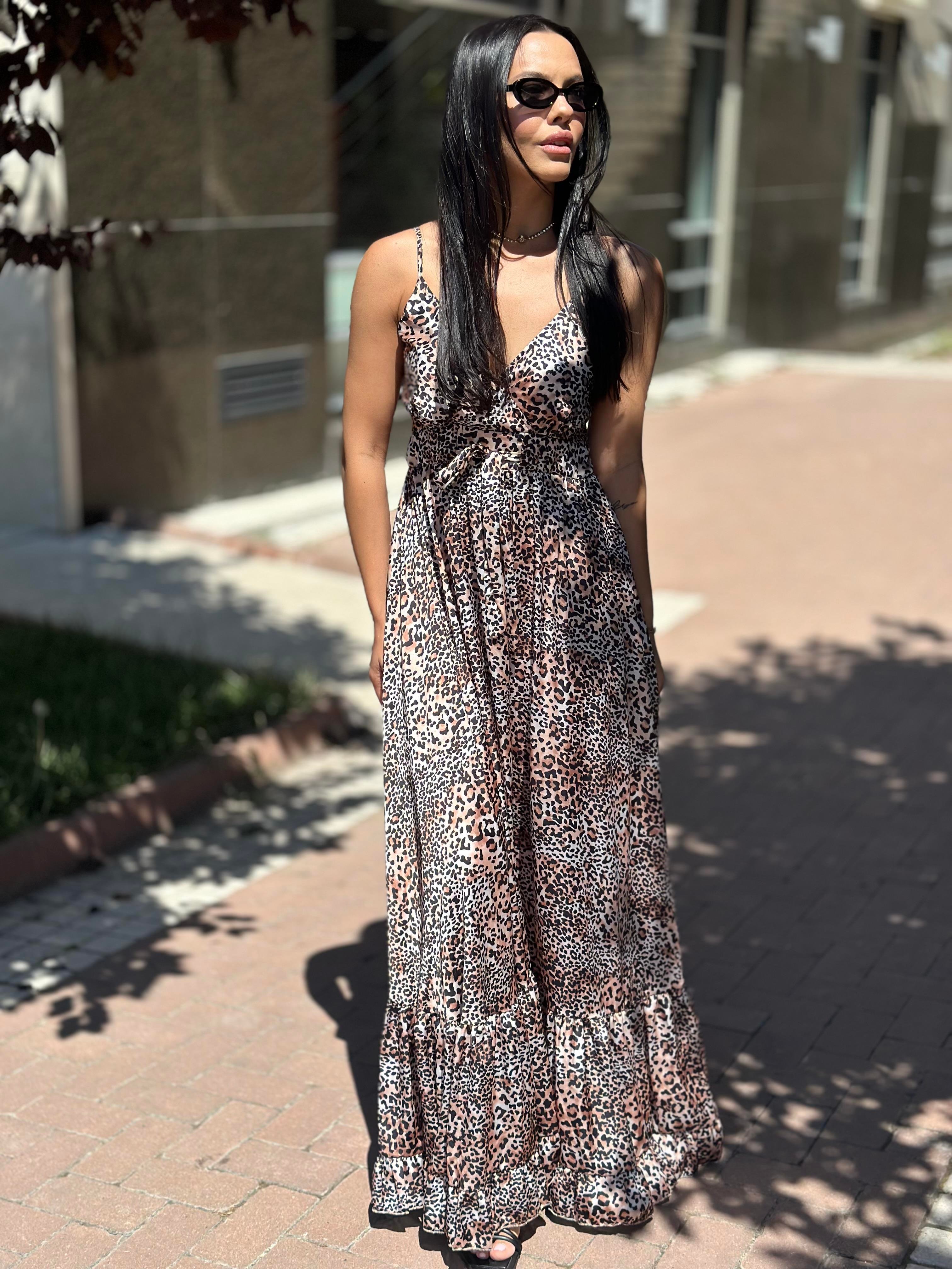 37509 ASKILI LEOPAR DESEN ELBISE