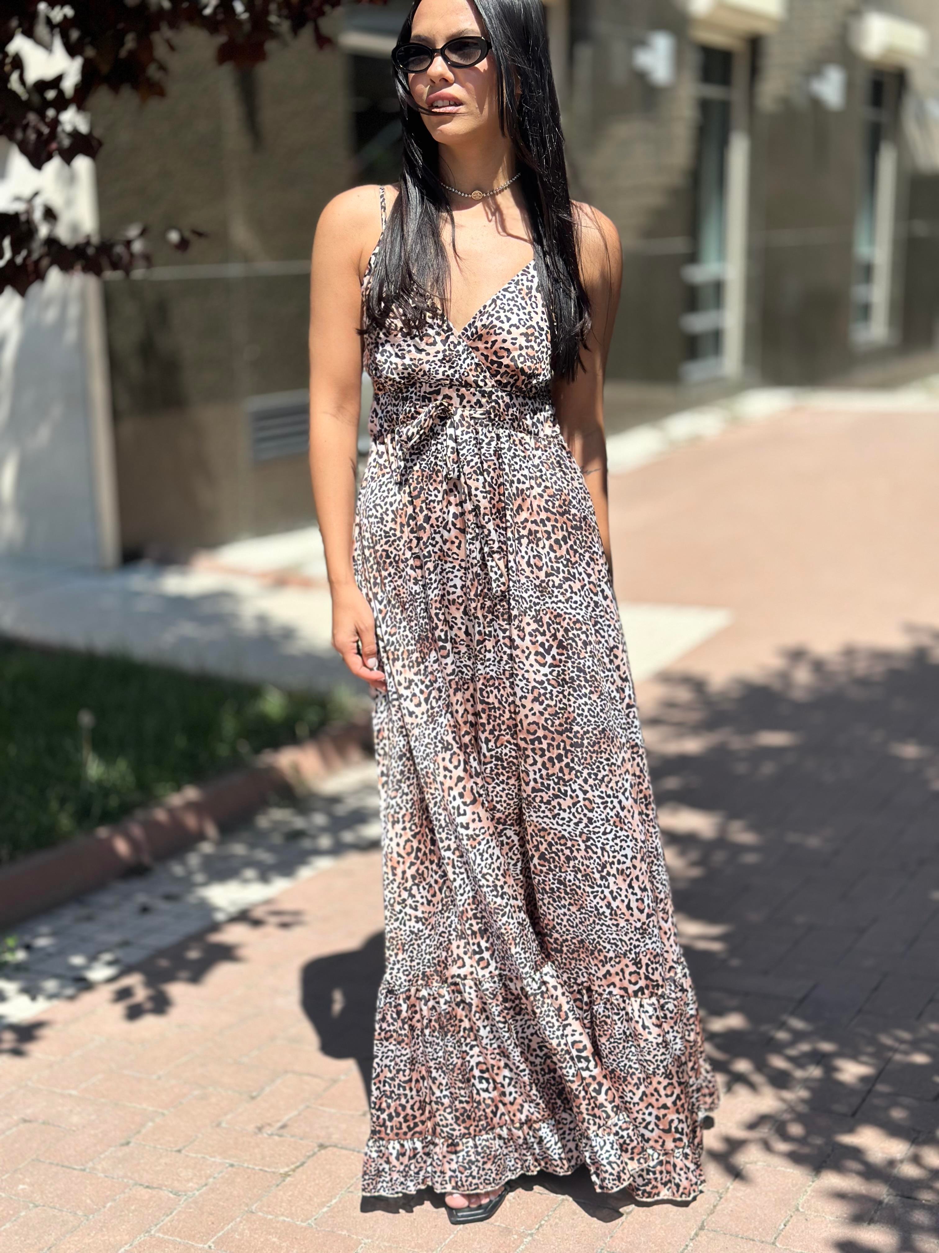 37509 ASKILI LEOPAR DESEN ELBISE