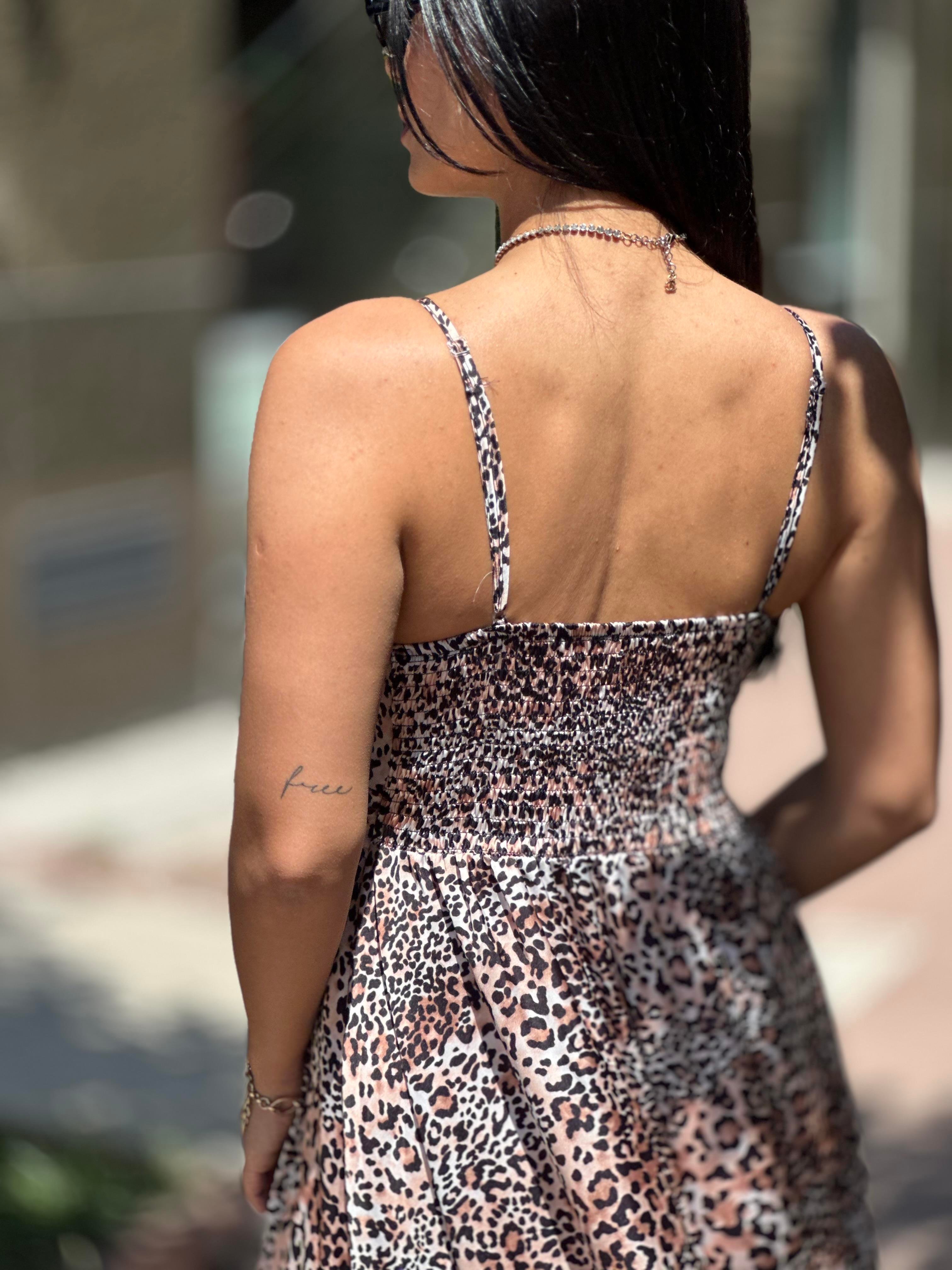 37509 ASKILI LEOPAR DESEN ELBISE