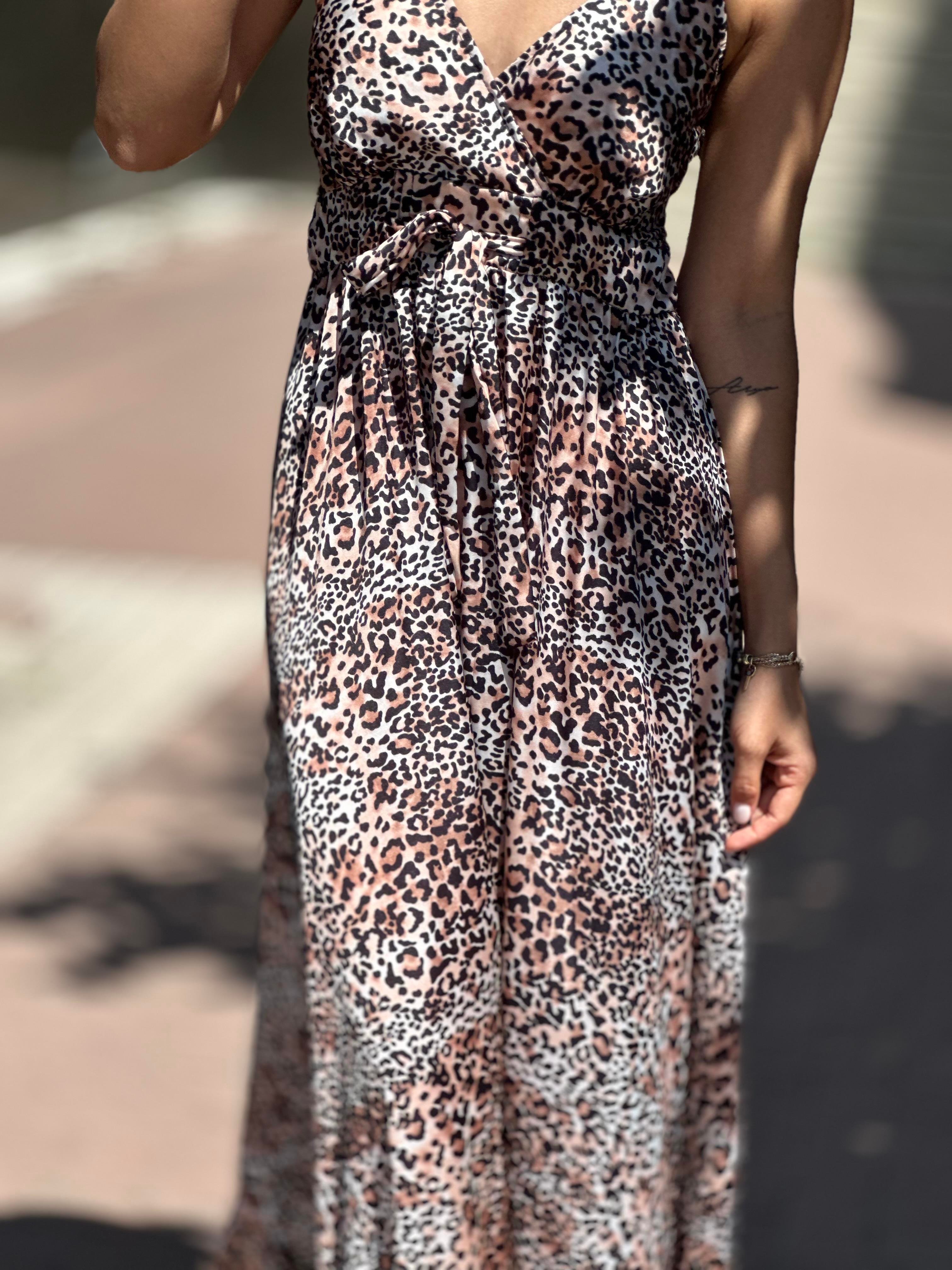 37509 ASKILI LEOPAR DESEN ELBISE