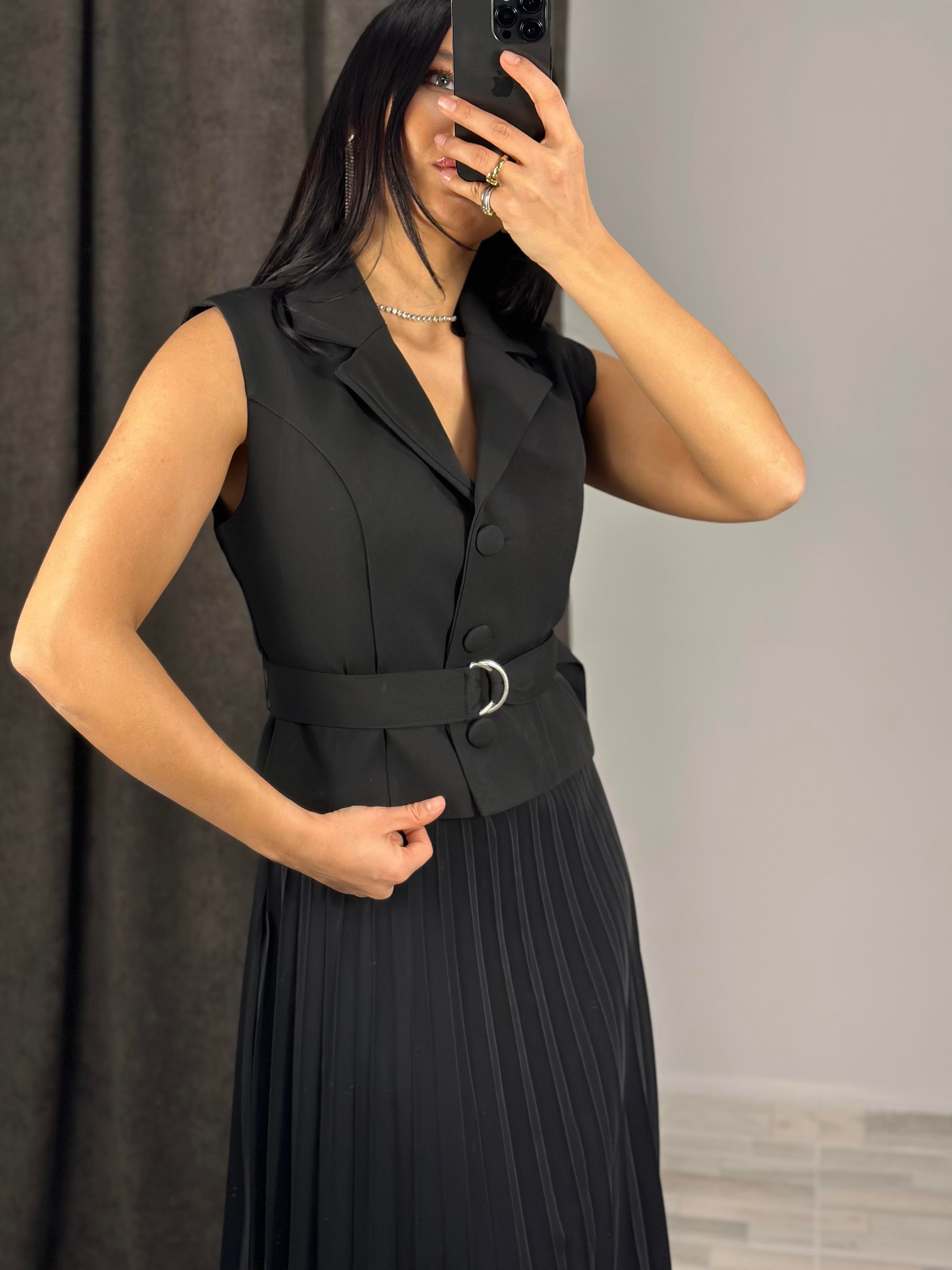6019 KONTRAST PLISELI ELBISE