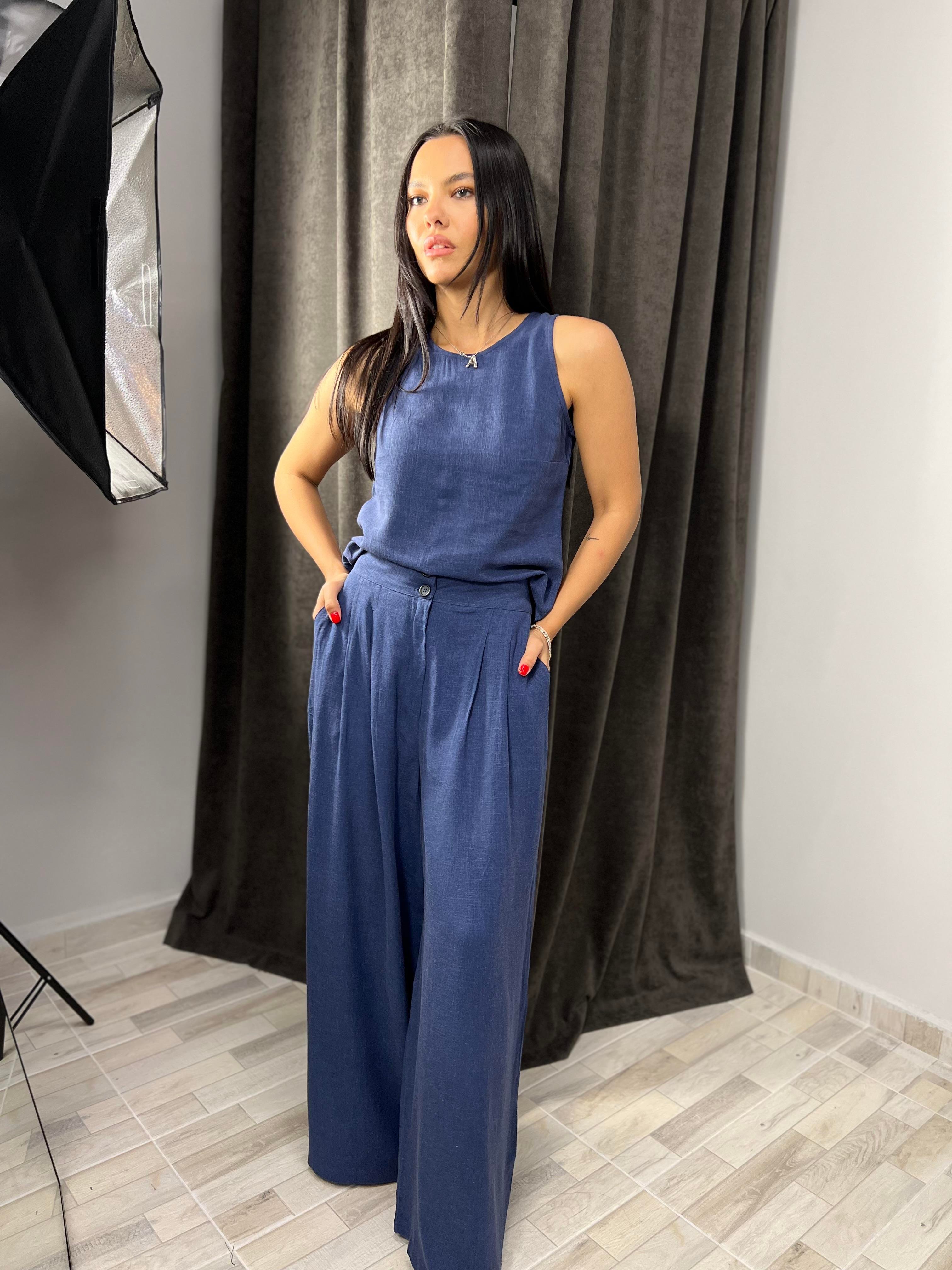 7143 KETEN BLUZ PANTOLON TAKIM