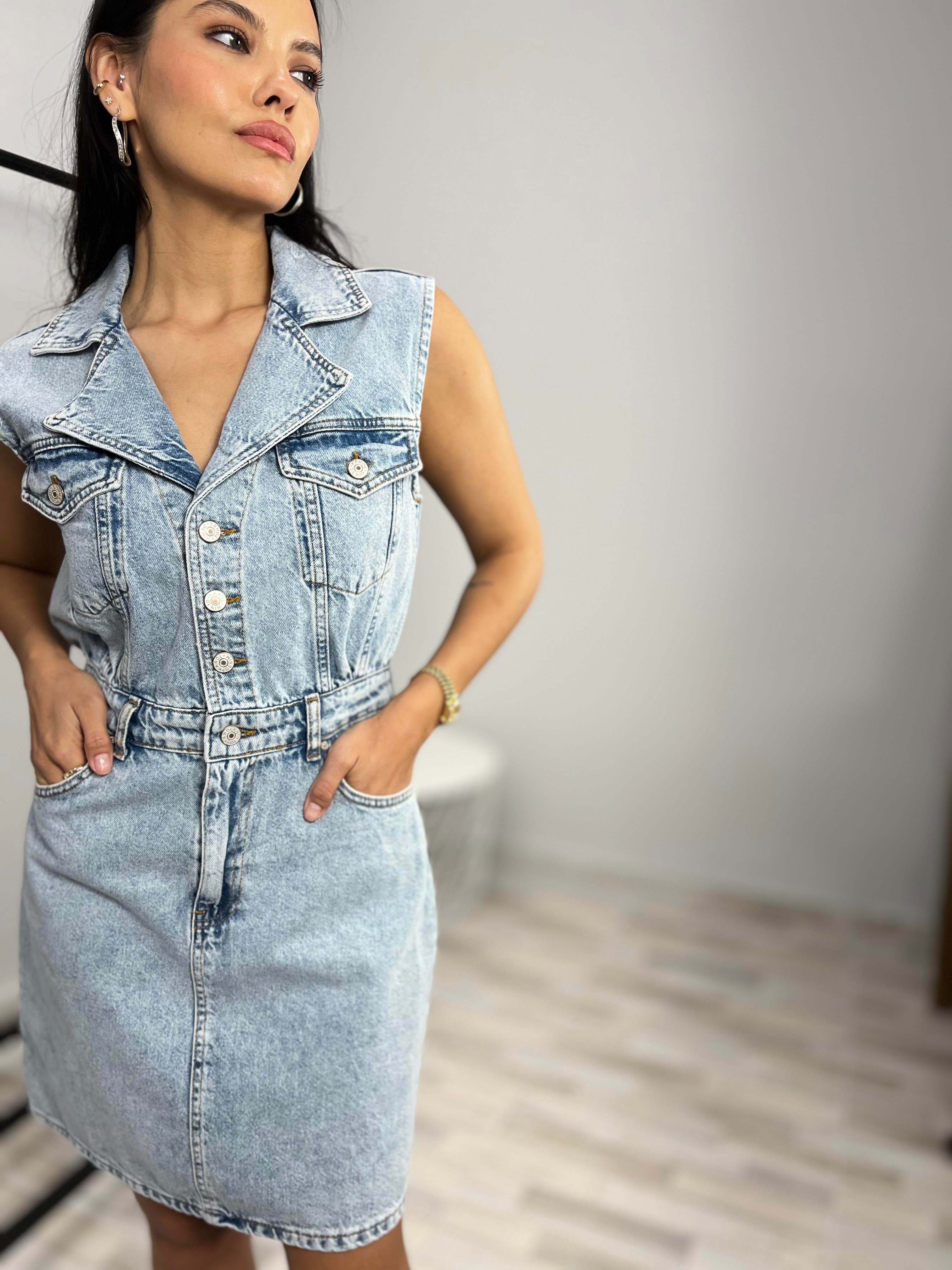 718 SIFIRKOL DENIM ELBISE