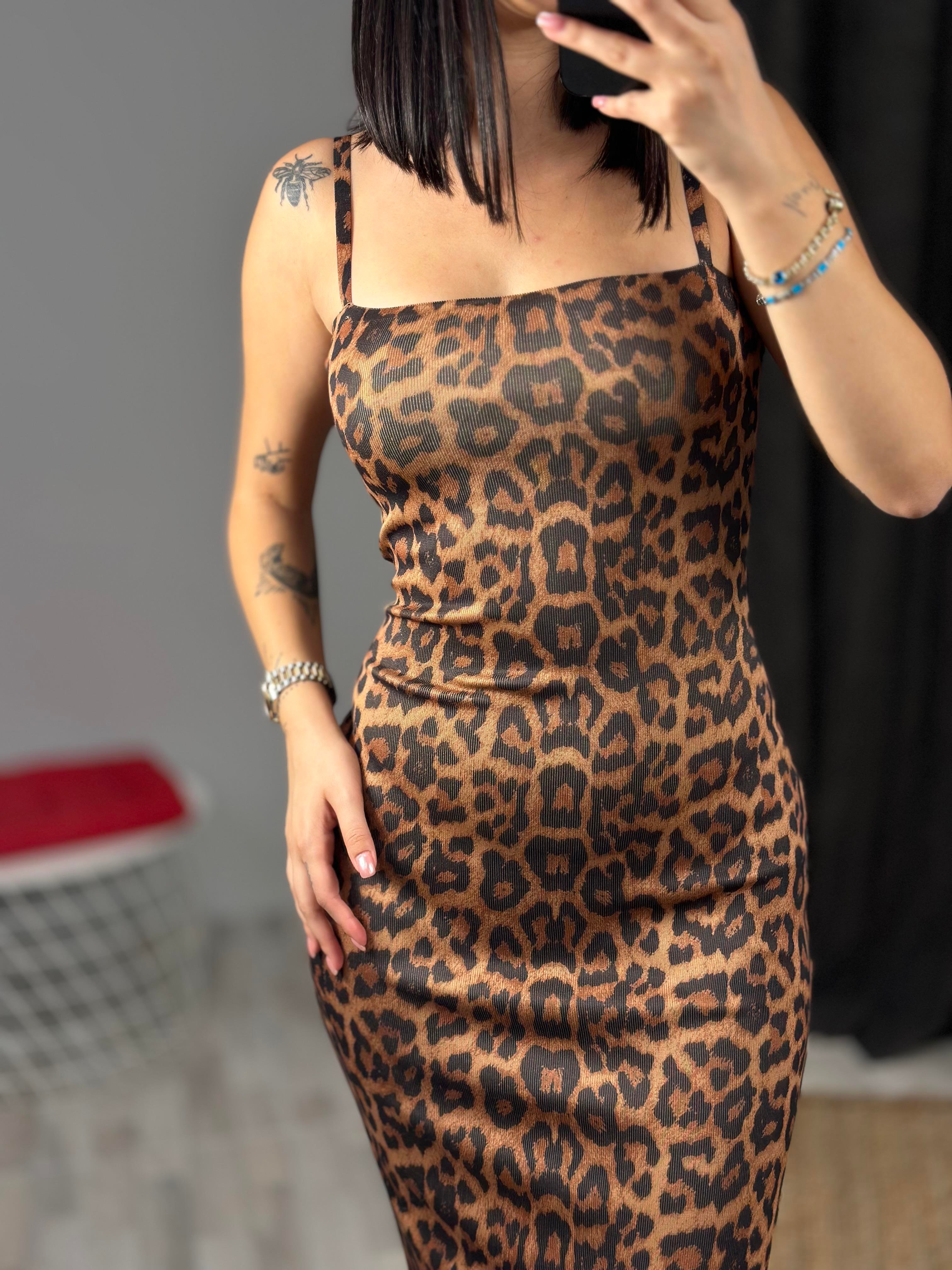90229 ASKILI LEOPAR BASKILI TRIKO ELBISE