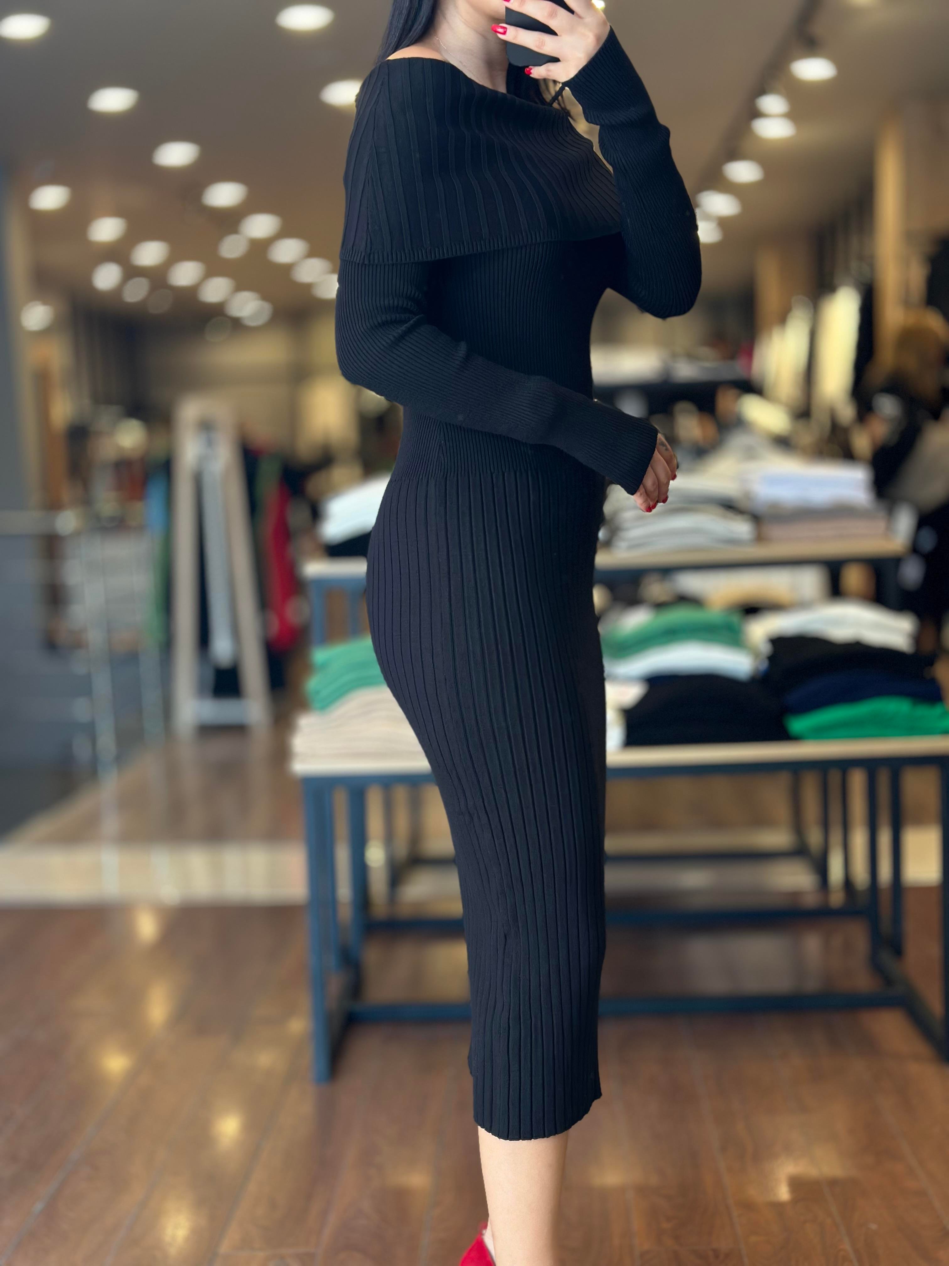 90233 BARDOT YAKA FITILLI TRIKO ELBISE
