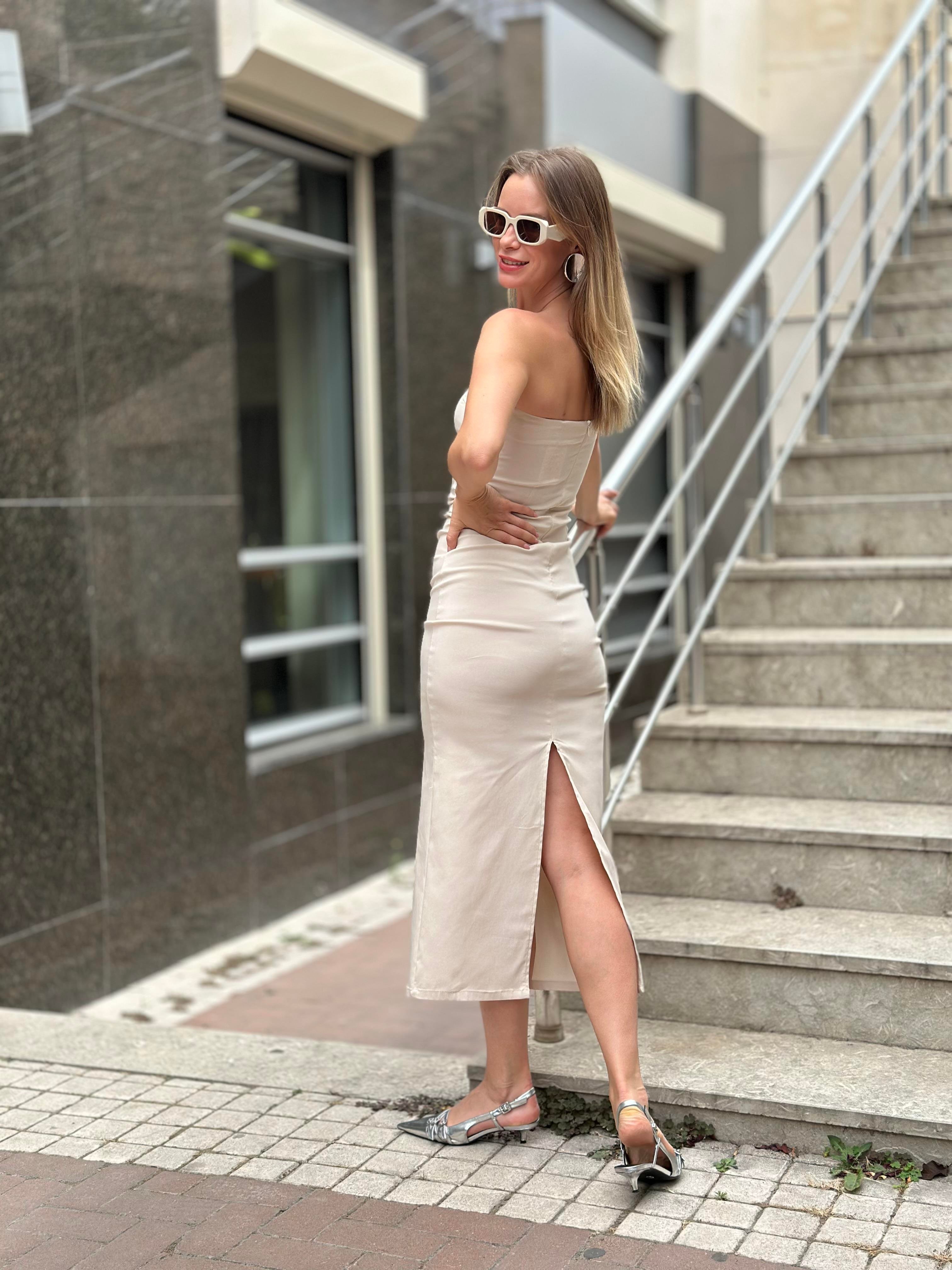 91368 STRAPLEZ MIDI ELBISE