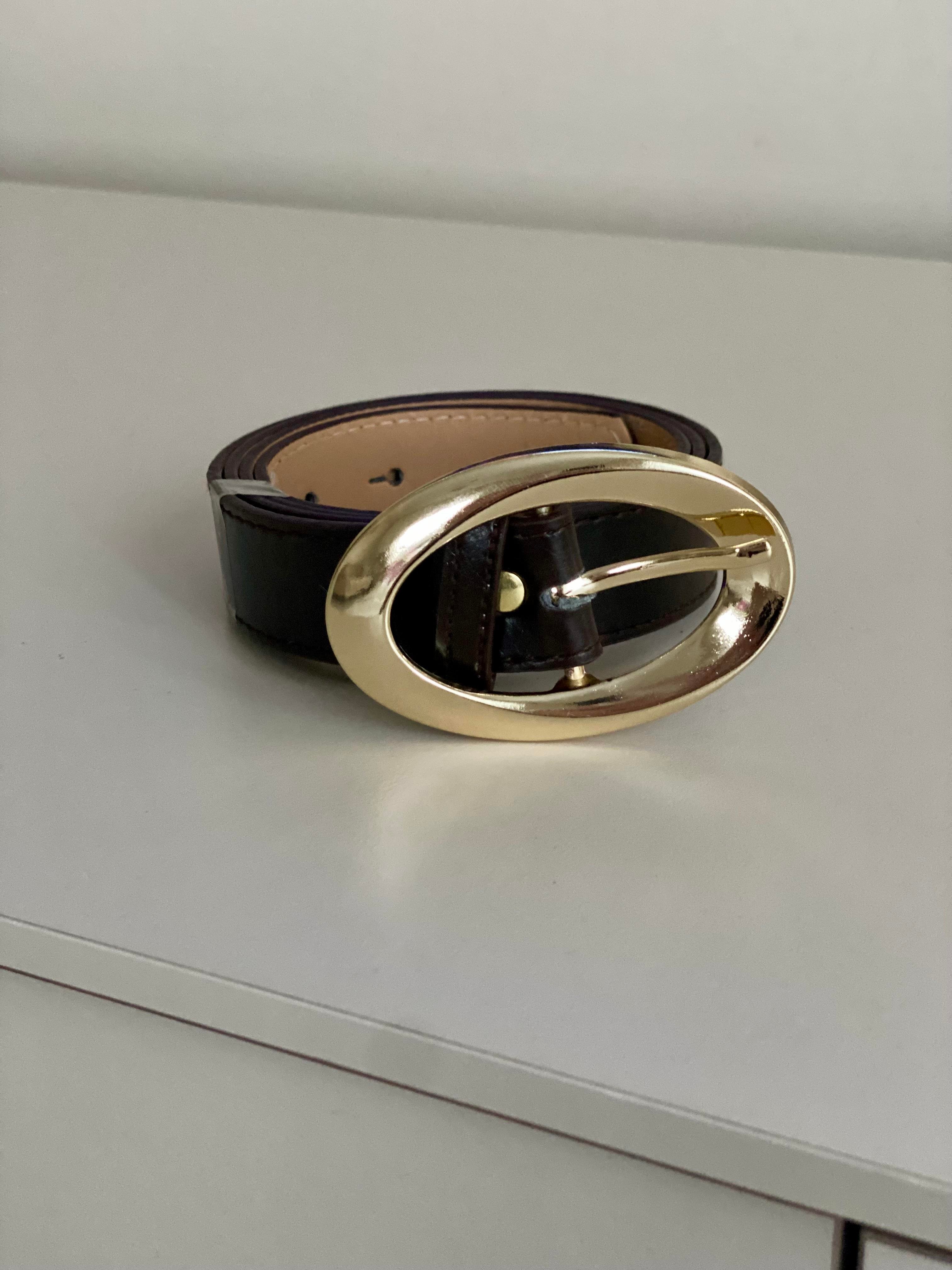 Acı Kahve Oval Gold Tokalı Deri Kemer