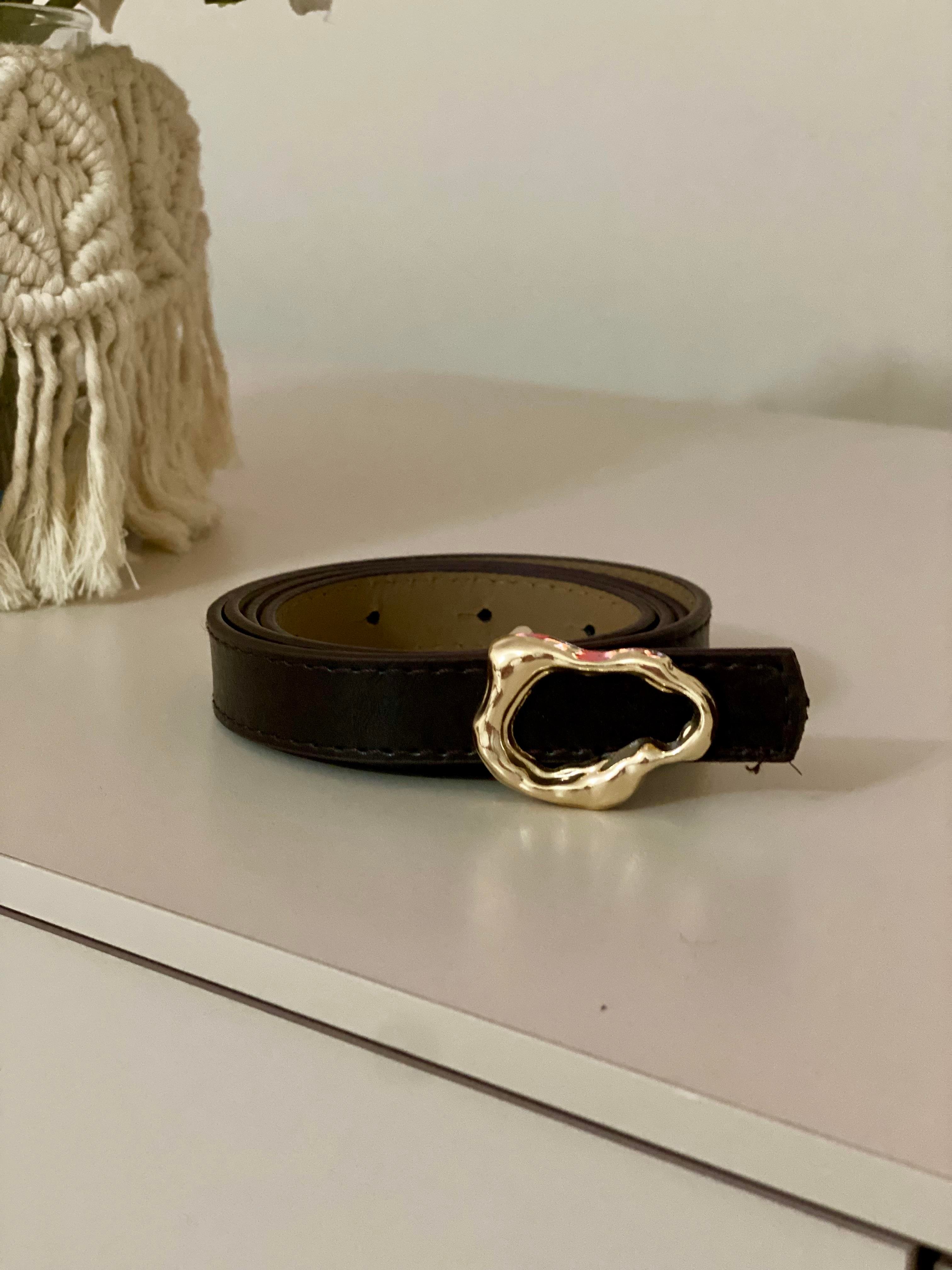 Acı Kahve Oval Gold Tokalı Kemer