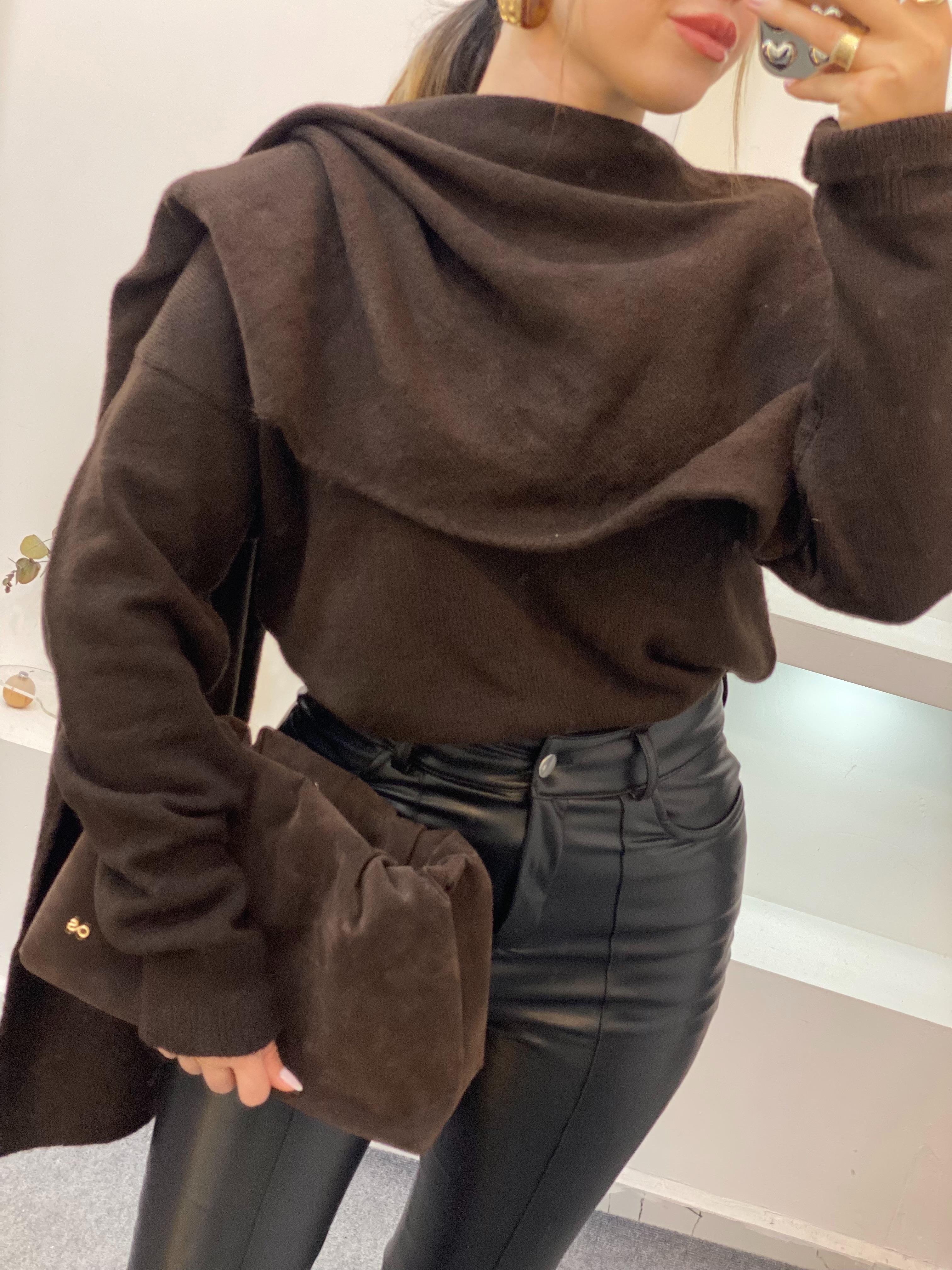 Acı Kahve Şal Detaylı Premium Kalite Kazak