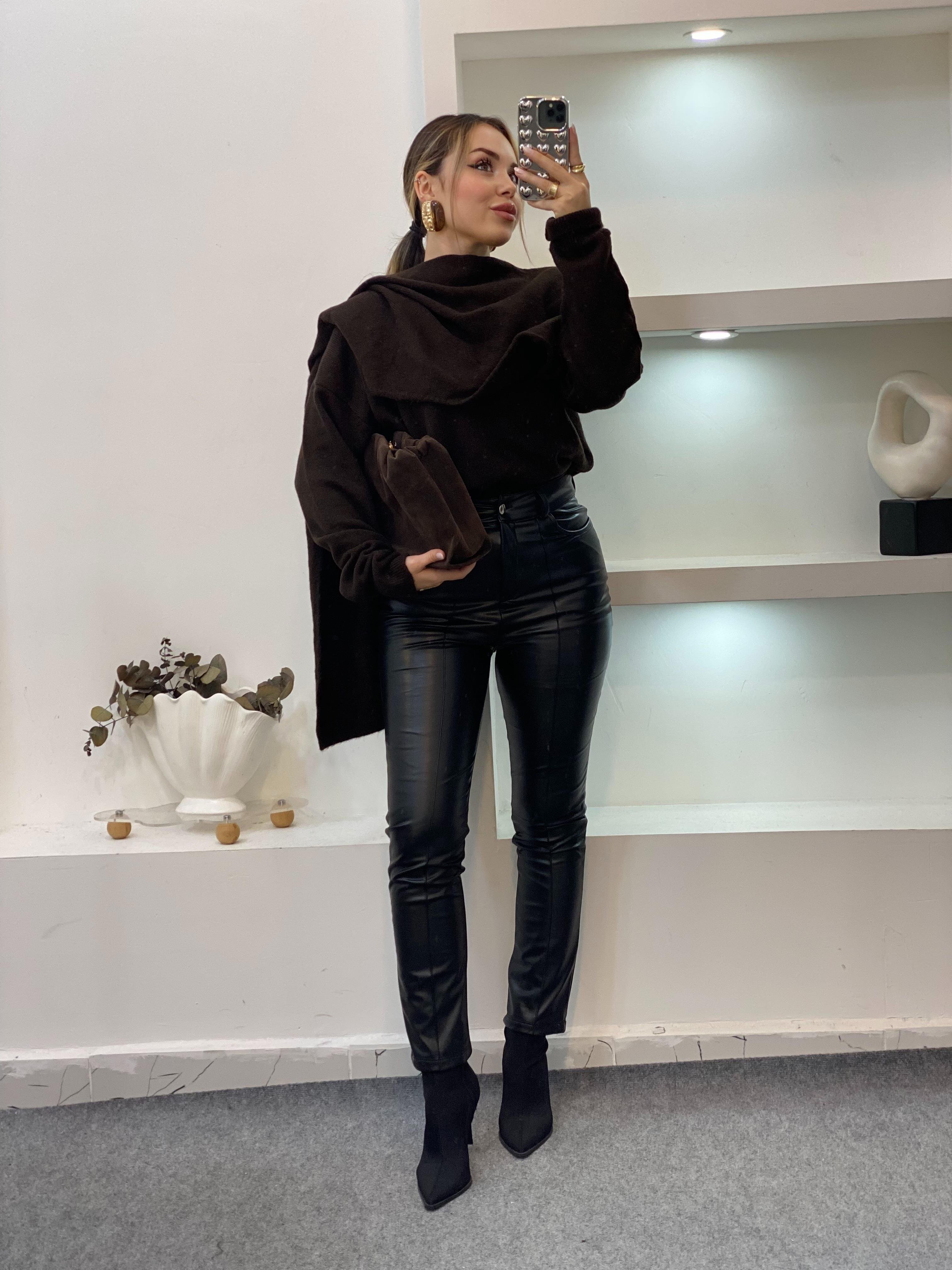 Acı Kahve Şal Detaylı Premium Kalite Kazak