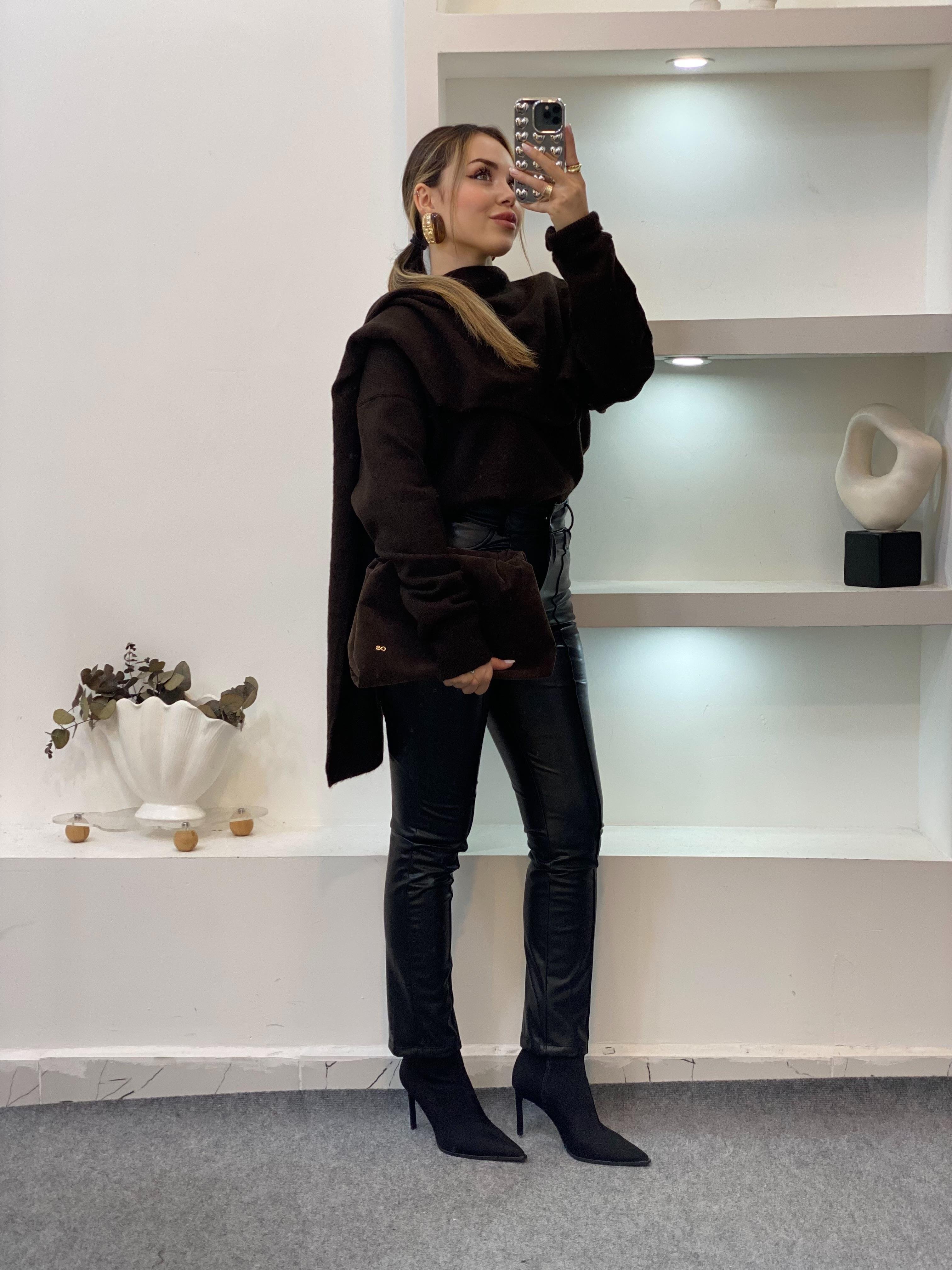 Acı Kahve Şal Detaylı Premium Kalite Kazak