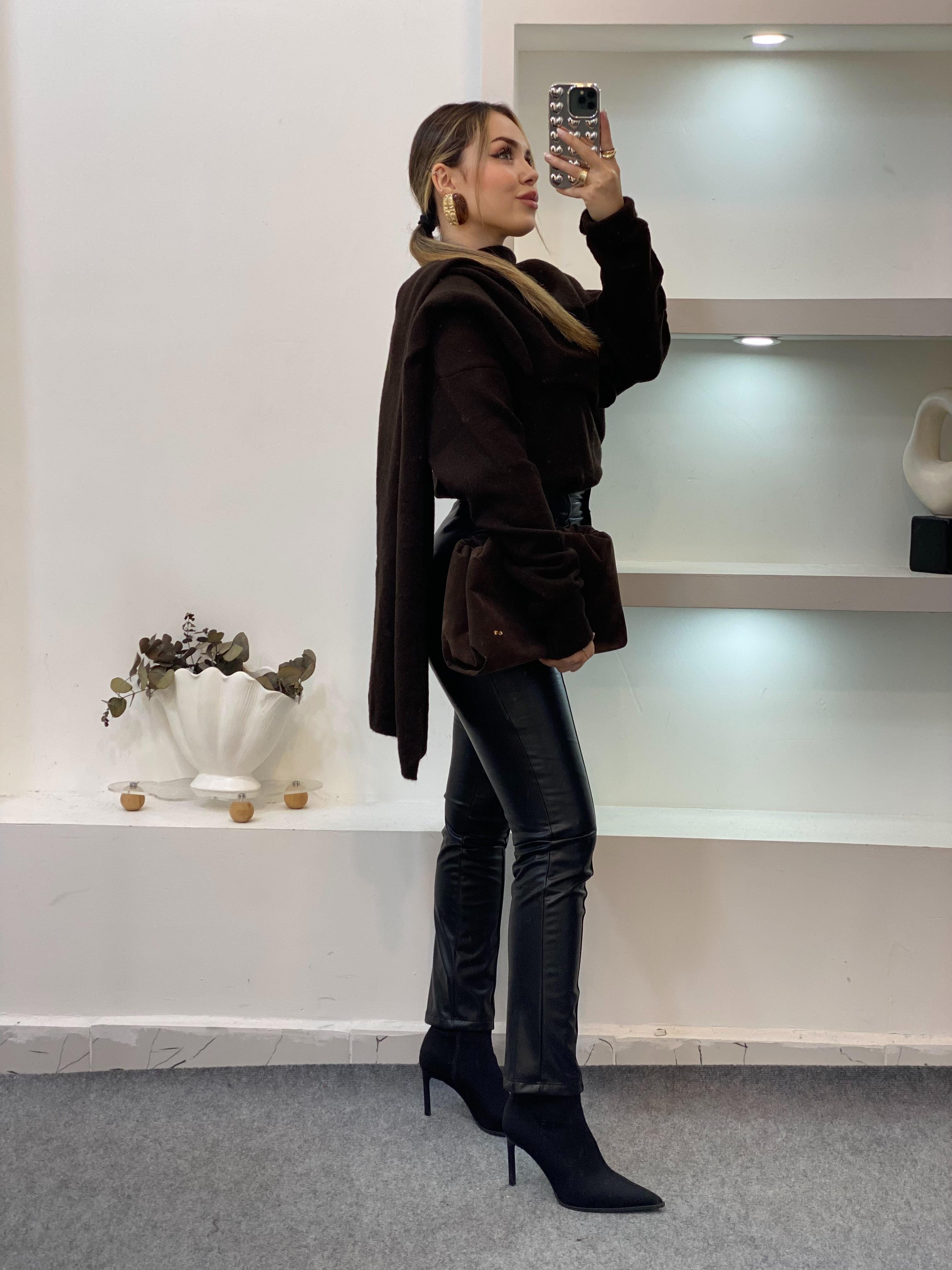 Acı Kahve Şal Detaylı Premium Kalite Kazak