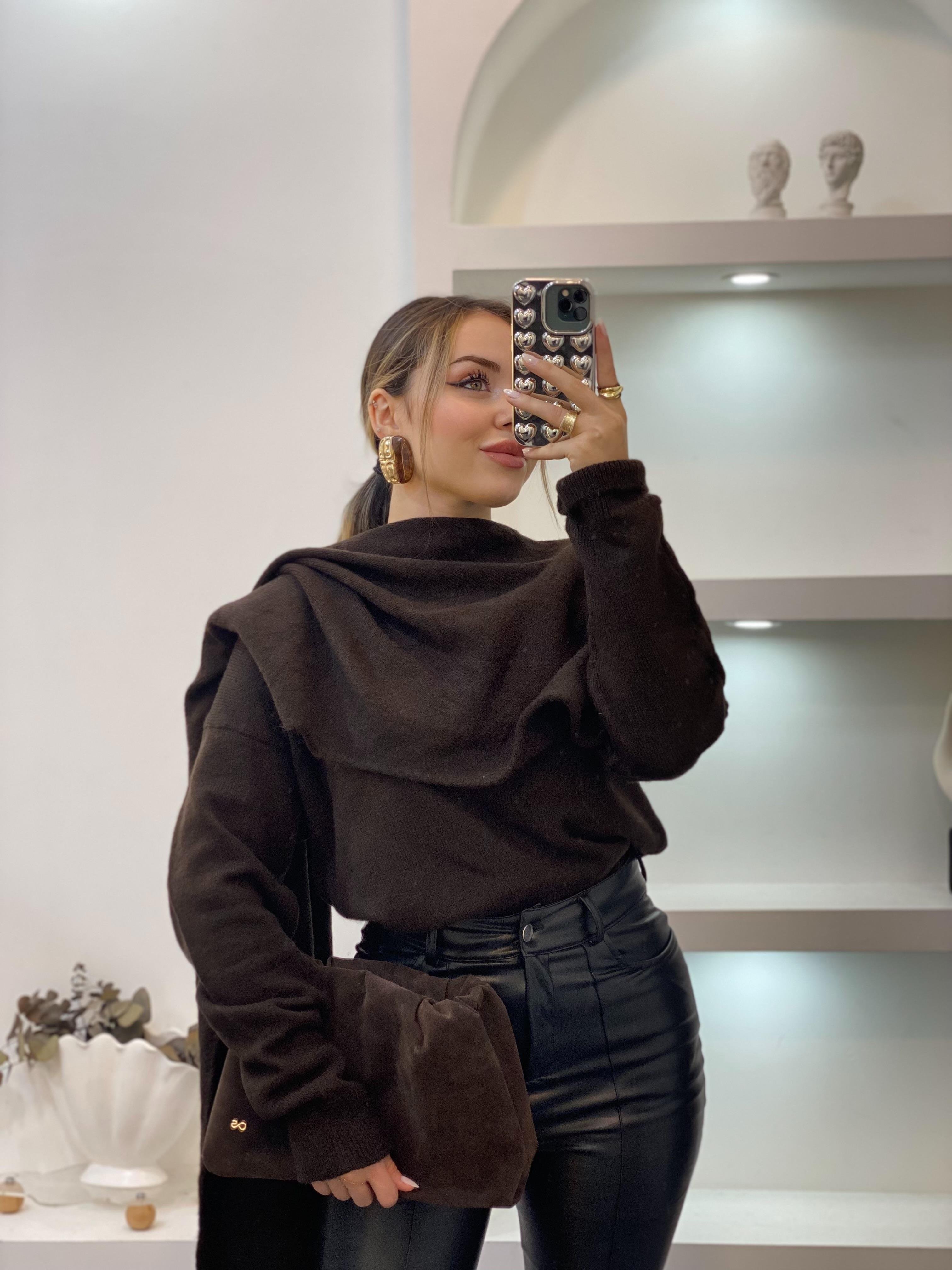 Acı Kahve Şal Detaylı Premium Kalite Kazak