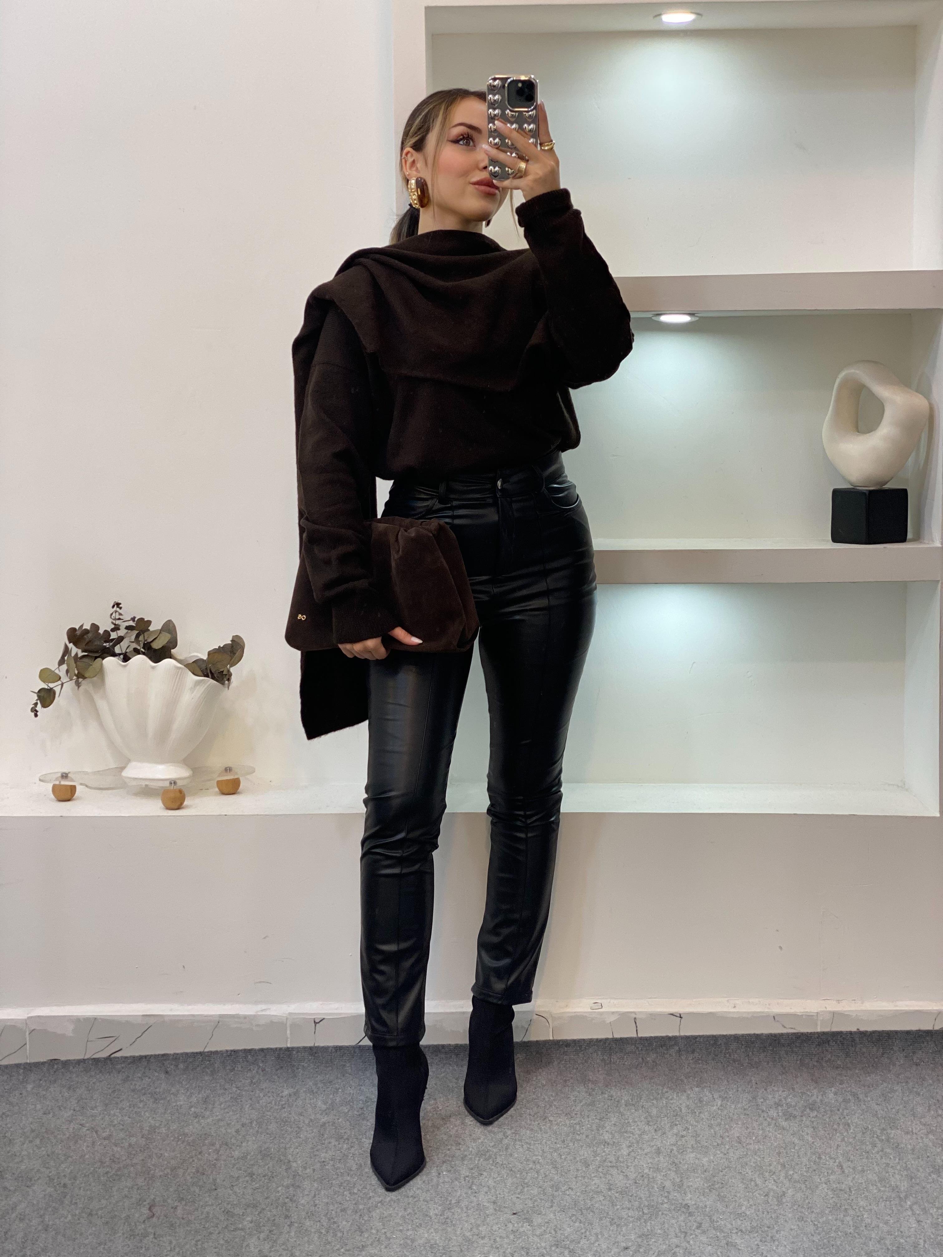 Acı Kahve Şal Detaylı Premium Kalite Kazak