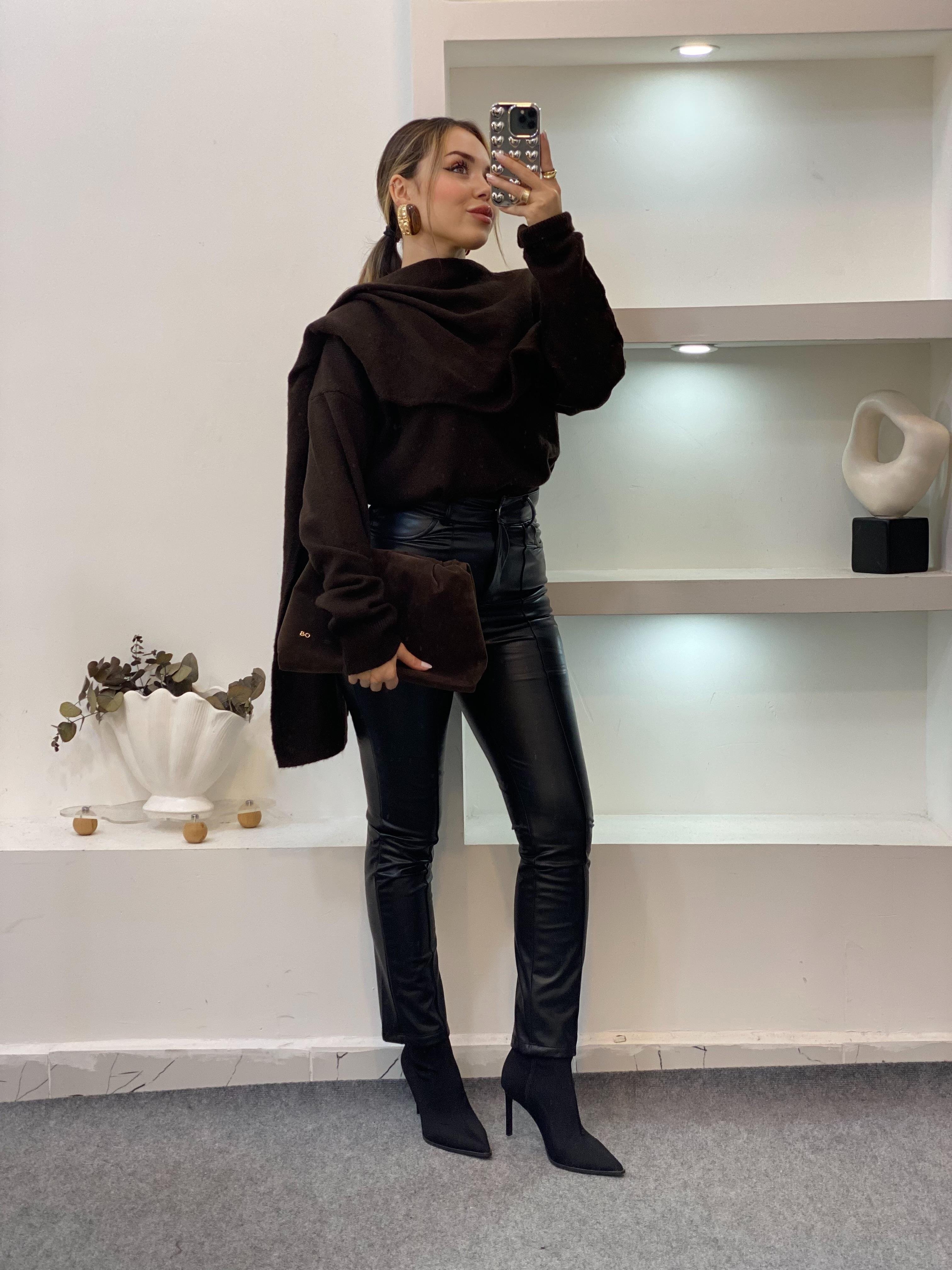 Acı Kahve Şal Detaylı Premium Kalite Kazak