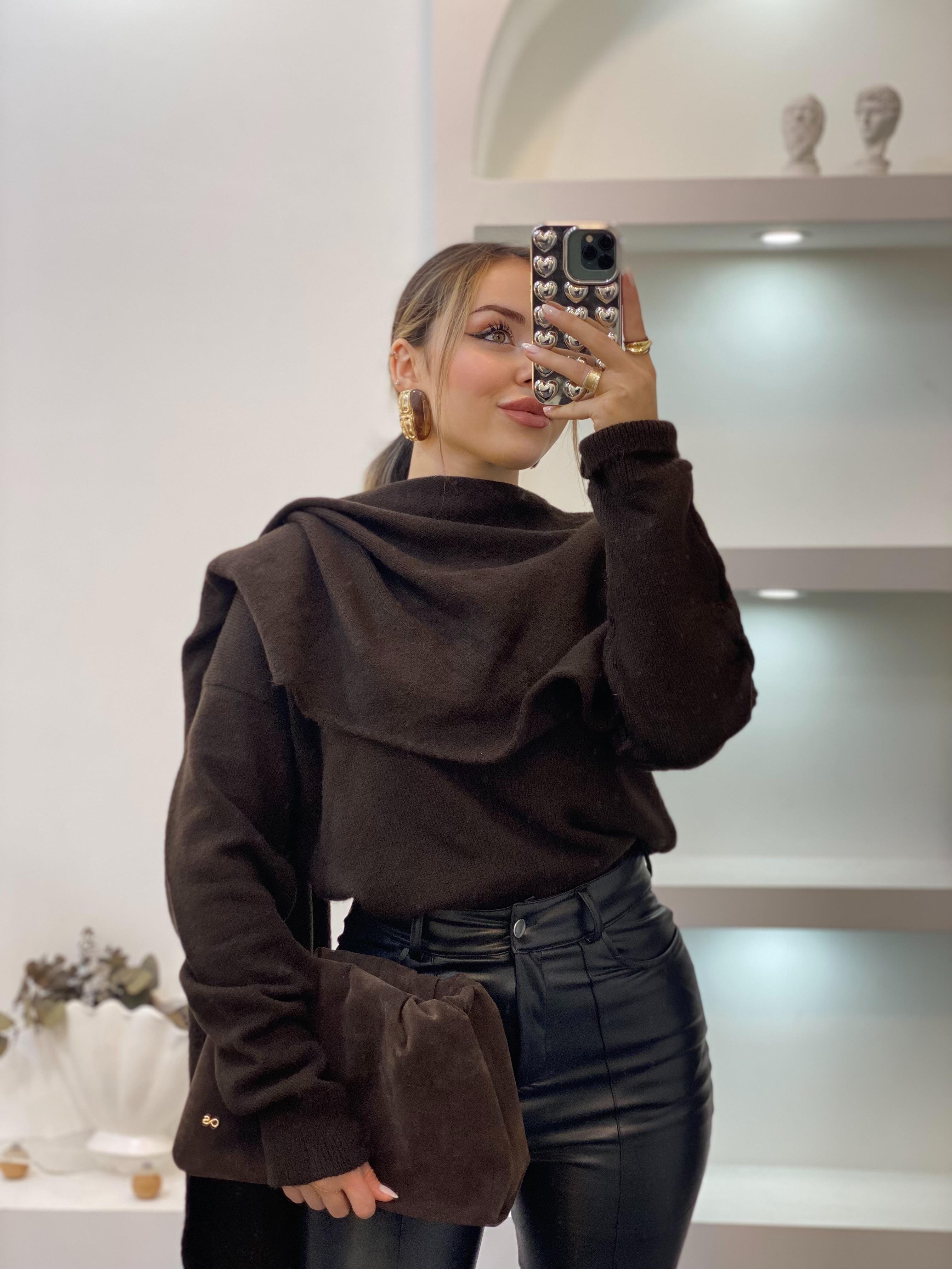 Acı Kahve Şal Detaylı Premium Kalite Kazak